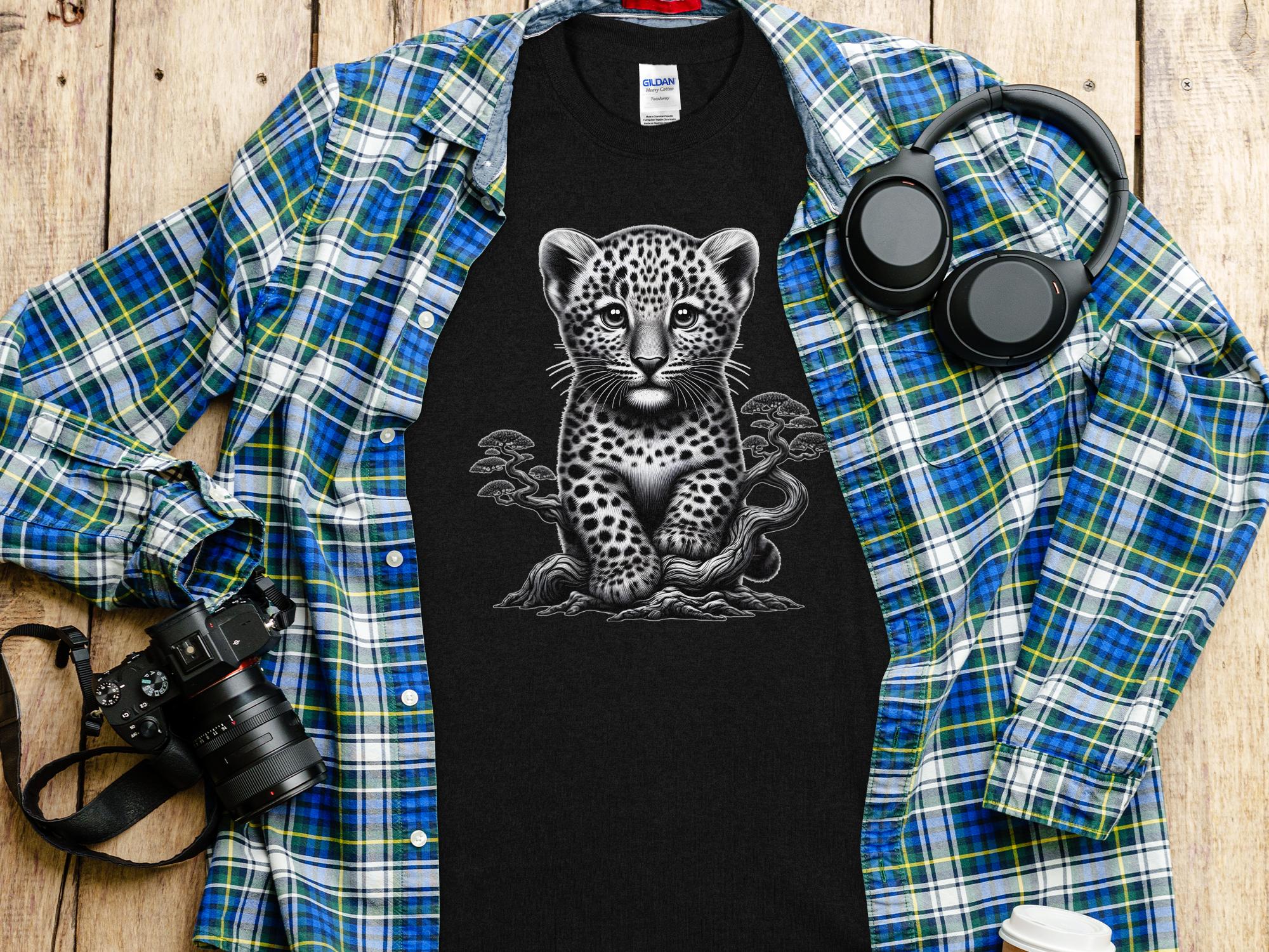 Leopard Bonsai - Coloured Gildan T-Shirt Realistic Animal Talisman Unisex Cute Tee Graphic Design