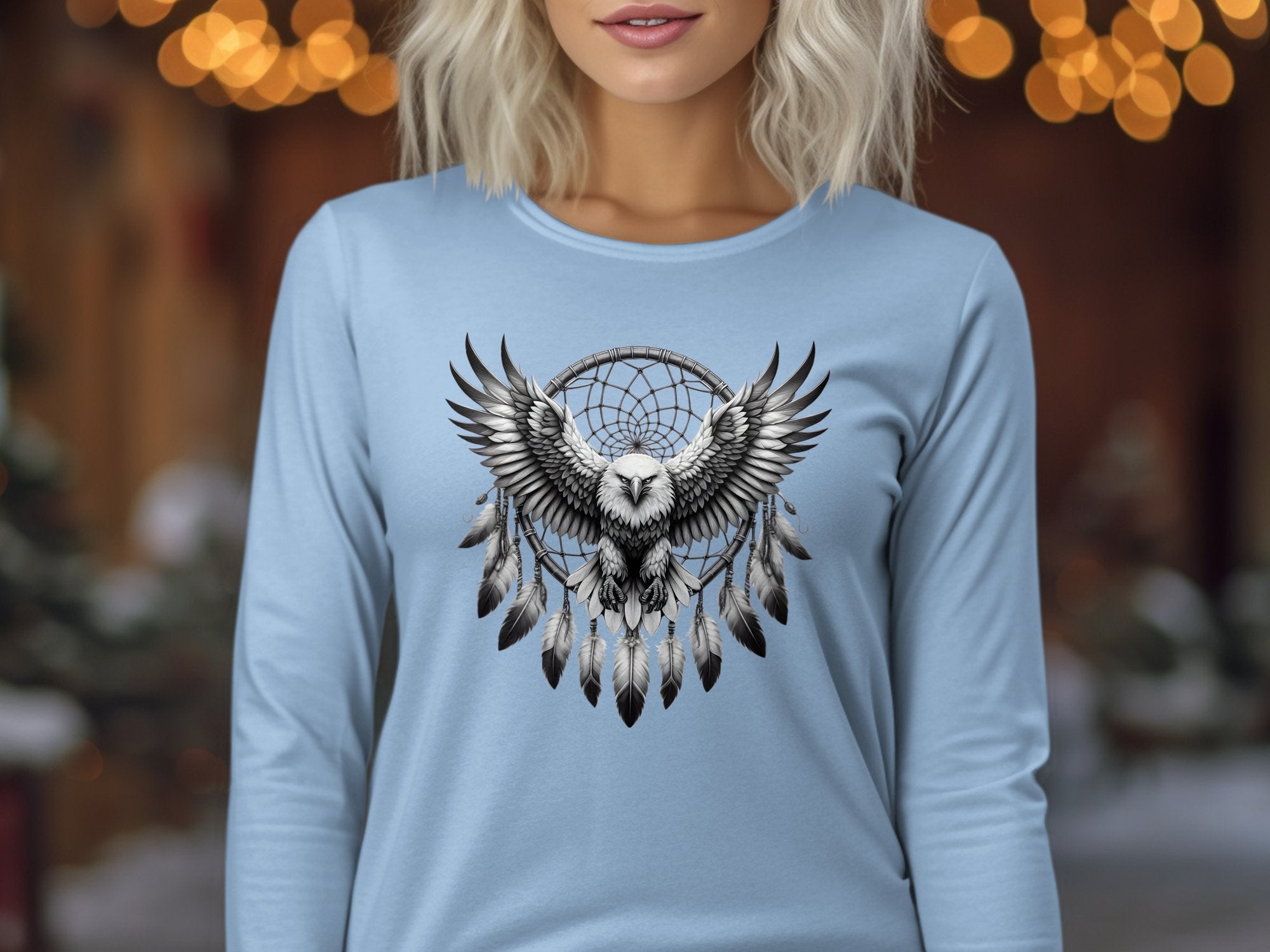 Dreamcatcher Eagle - Coloured Gildan Long Sleeve Realistic Native American Talisman Unisex Mythology Tee Graphic Design