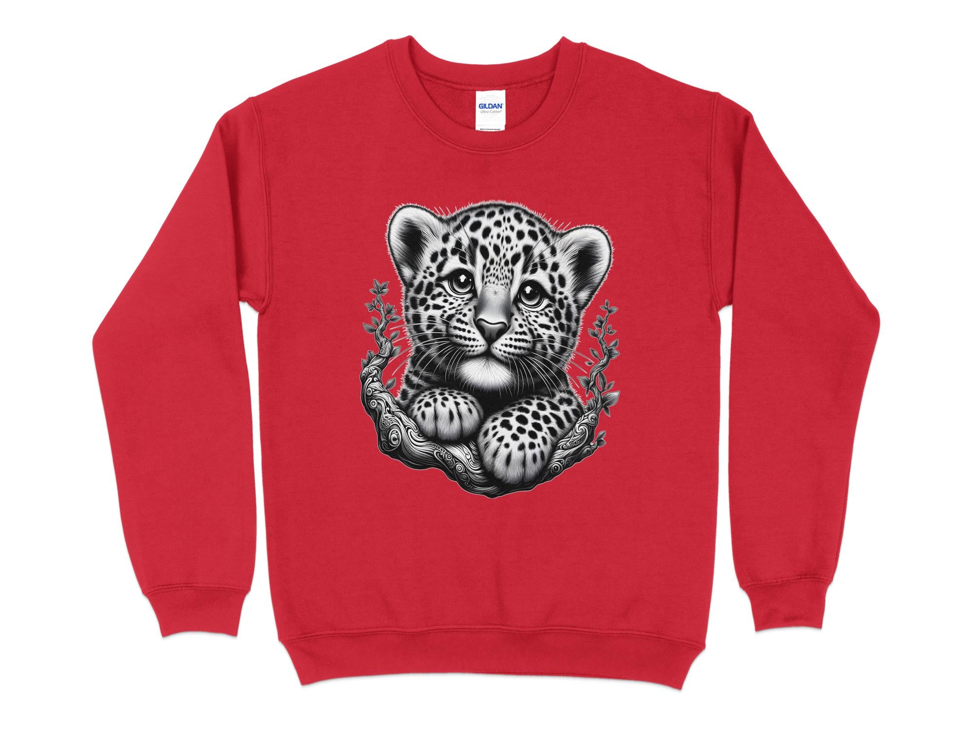 Leopard Bonsai - Coloured Gildan Sweatshirt Realistic Animal Talisman Unisex Cute Tee Graphic Design