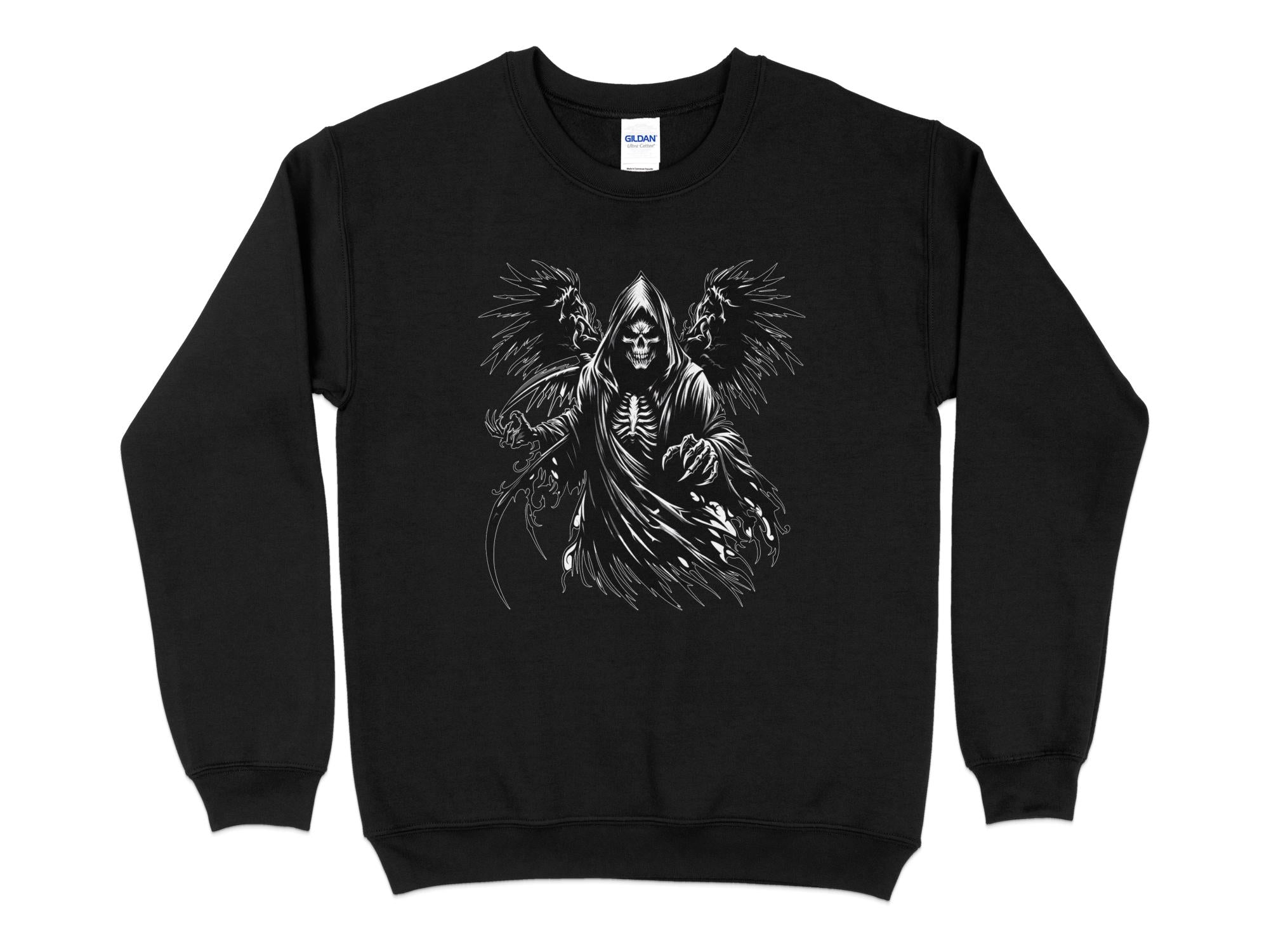 Grim Reaper - Black White Gildan Sweatshirt Commemorative Talisman Unisex Tee Graphic Design