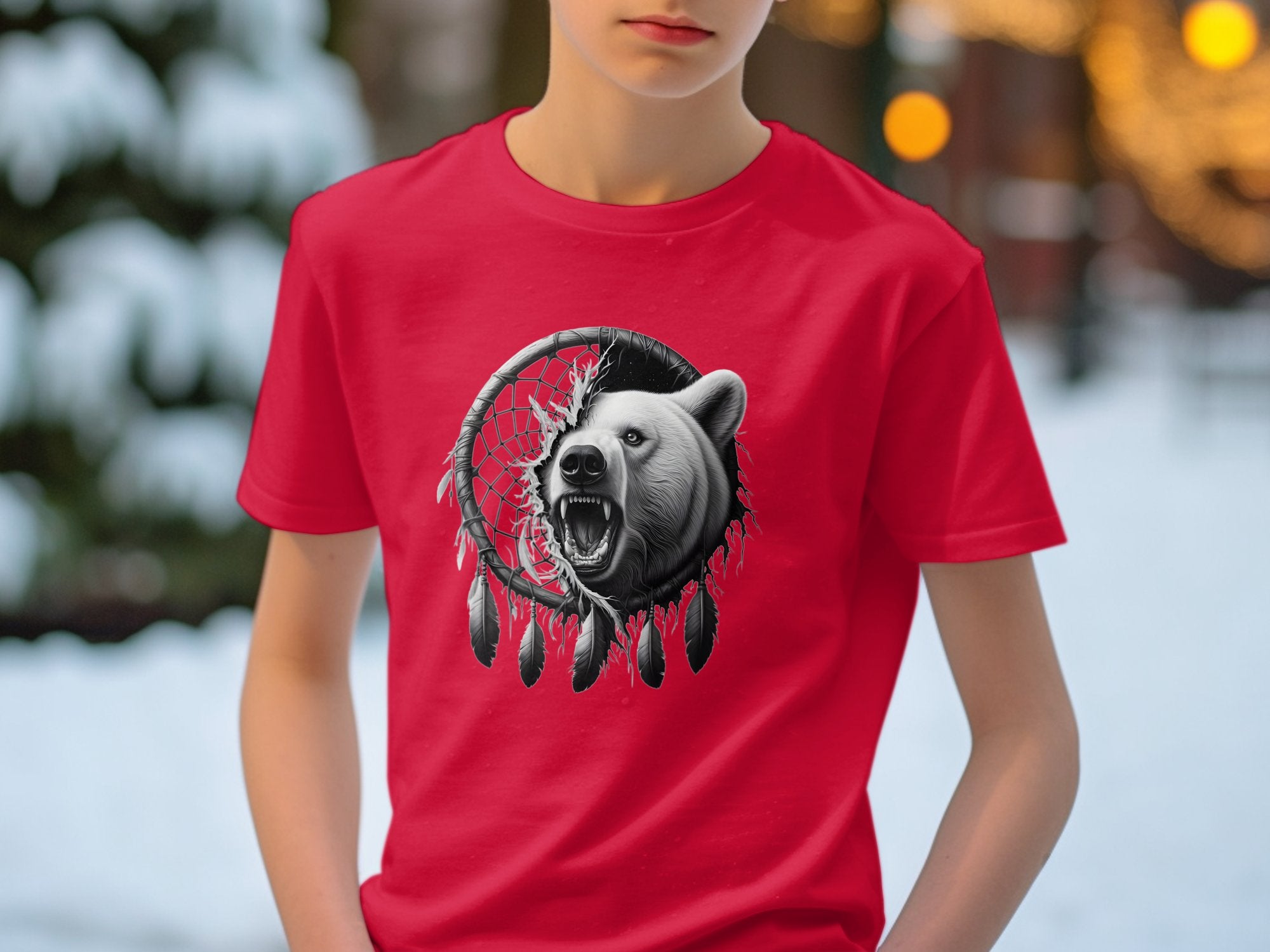 Dreamcatcher Bear - Coloured Gildan Kids T Shirt Realistic Native American Talisman Unisex Mythology Tee Graphic Design