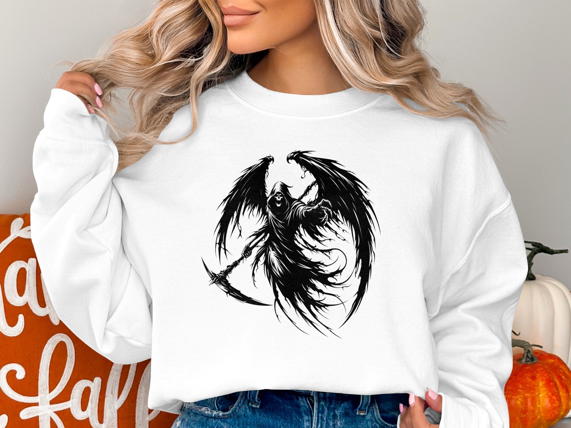 Grim Reaper - Black White Gildan Sweatshirt Commemorative Talisman Unisex Tee Graphic Design