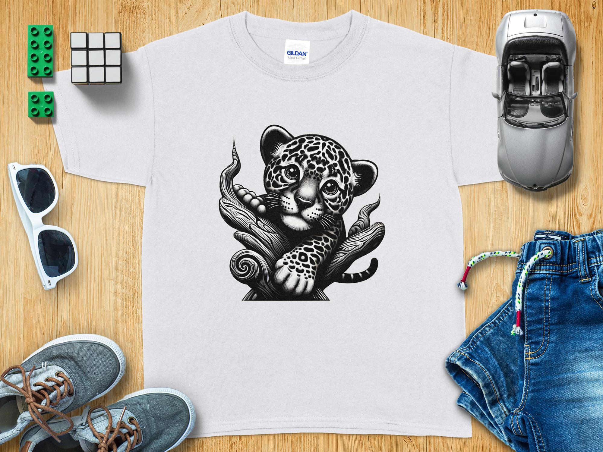 Leopard Bonsai - Coloured Gildan Kids T-Shirt Realistic Animal Talisman Unisex Cute Tee Graphic Design