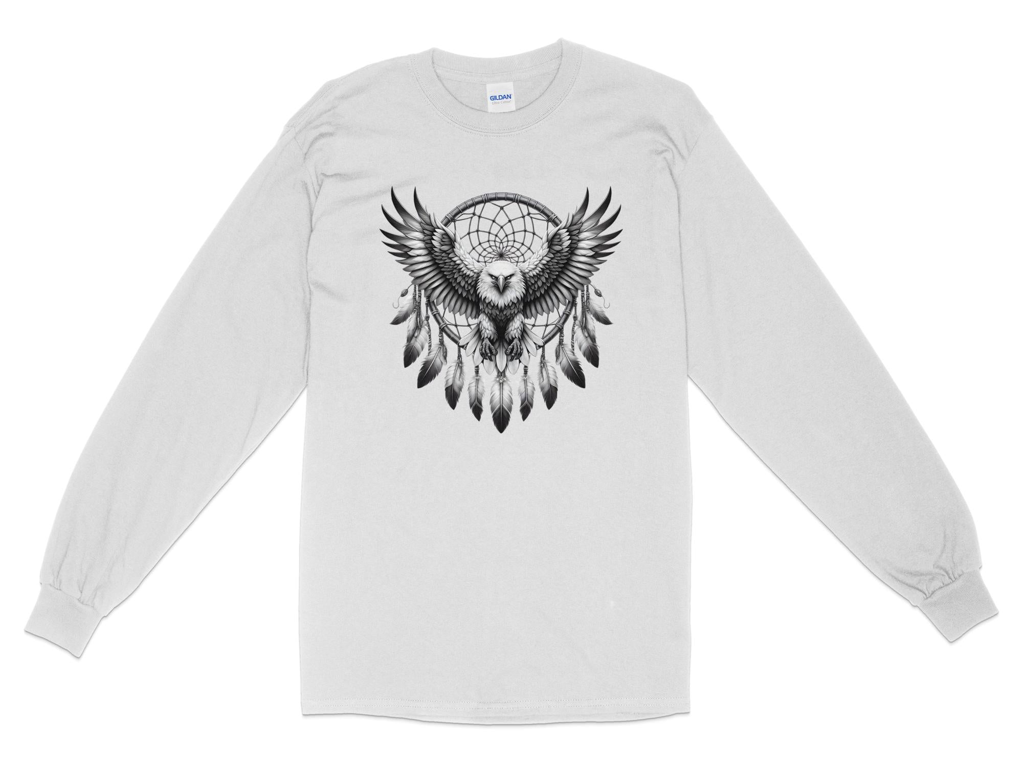 Dreamcatcher Eagle - Coloured Gildan Long Sleeve Realistic Native American Talisman Unisex Mythology Tee Graphic Design