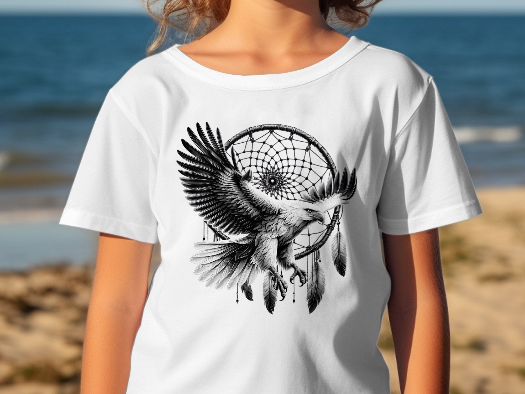 Dreamcatcher Eagle - Coloured Gildan Kids T-Shirt Realistic Native American Talisman Unisex Mythology Tee Graphic Design