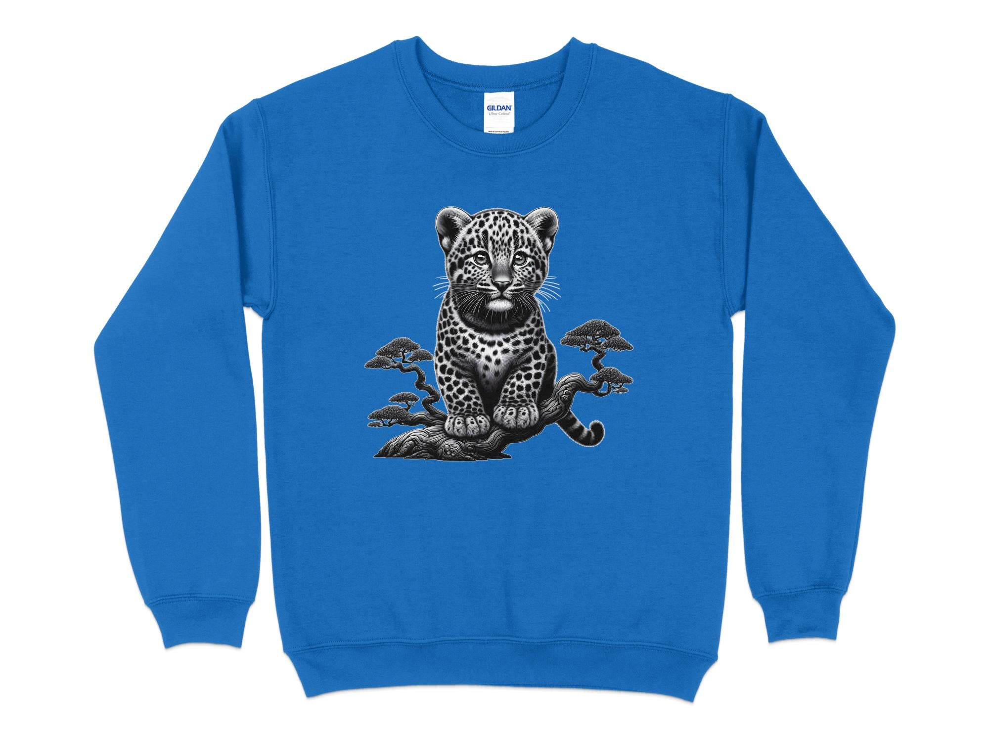 Leopard Bonsai - Coloured Gildan Sweatshirt Realistic Animal Talisman Unisex Cute Tee Graphic Design