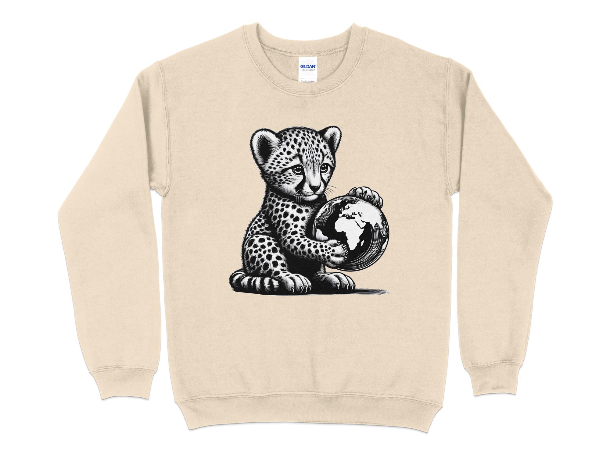 Cheetah World - Coloured Gildan Sweatshirt Realistic Animal Talisman Unisex Cute Tee Graphic Design