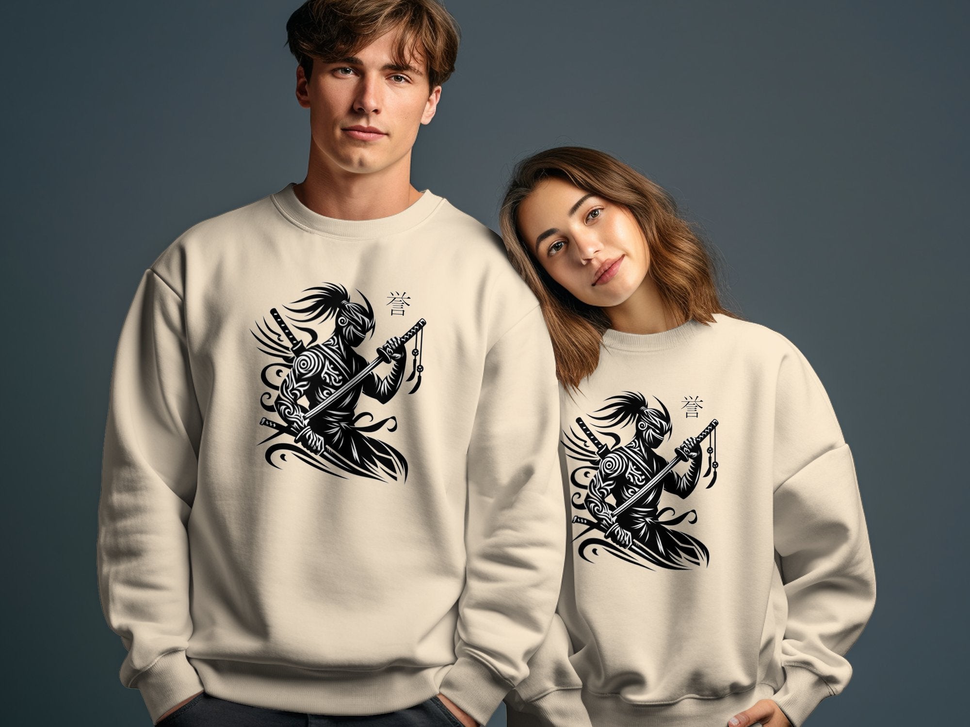 Samurai Ninja - Coloured Gildan Sweatshirt Japanese Talisman Unisex Cultural Symbolic Graphic Design