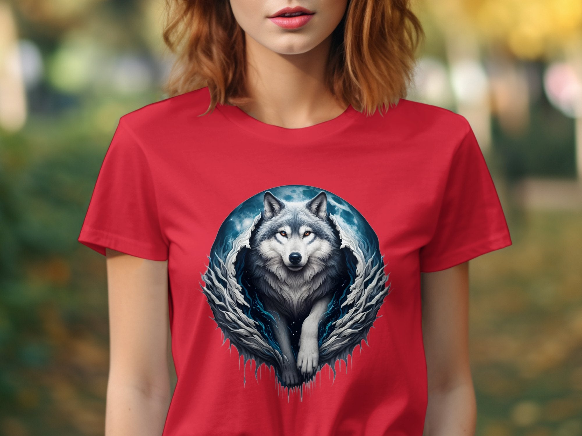 Moon Wolf - T-Shirt Realistic Full Colour Animal Talisman Unisex Mythology Tee Gildan Graphic Design