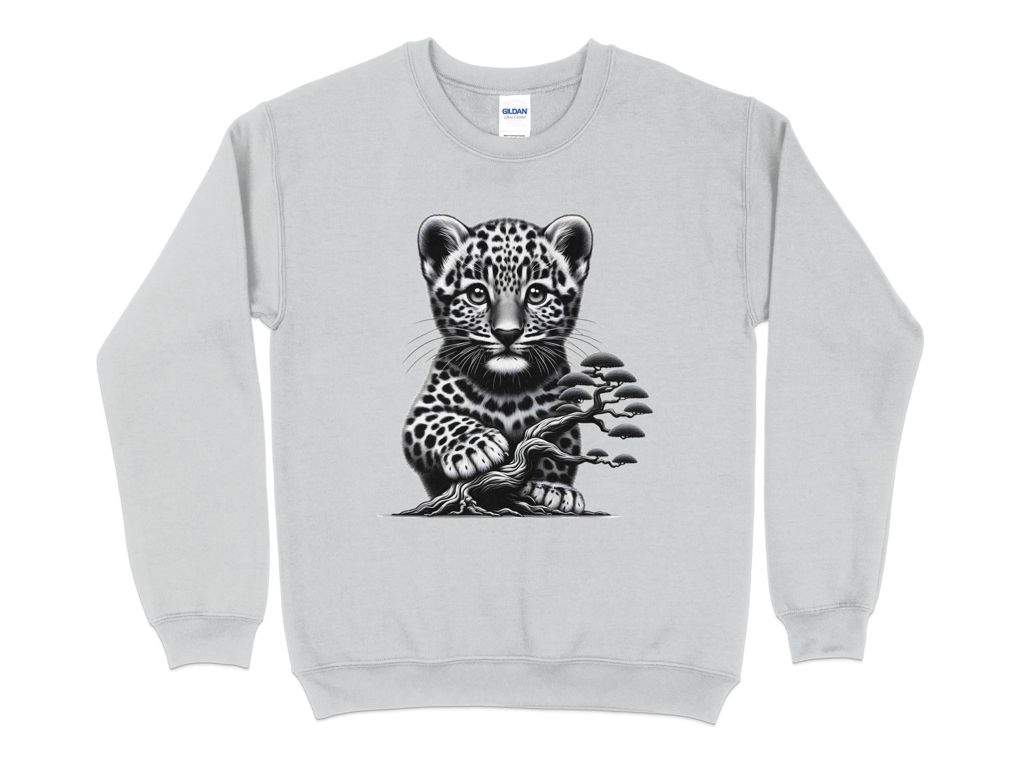 Leopard Bonsai - Coloured Gildan Sweatshirt Realistic Animal Talisman Unisex Cute Tee Graphic Design