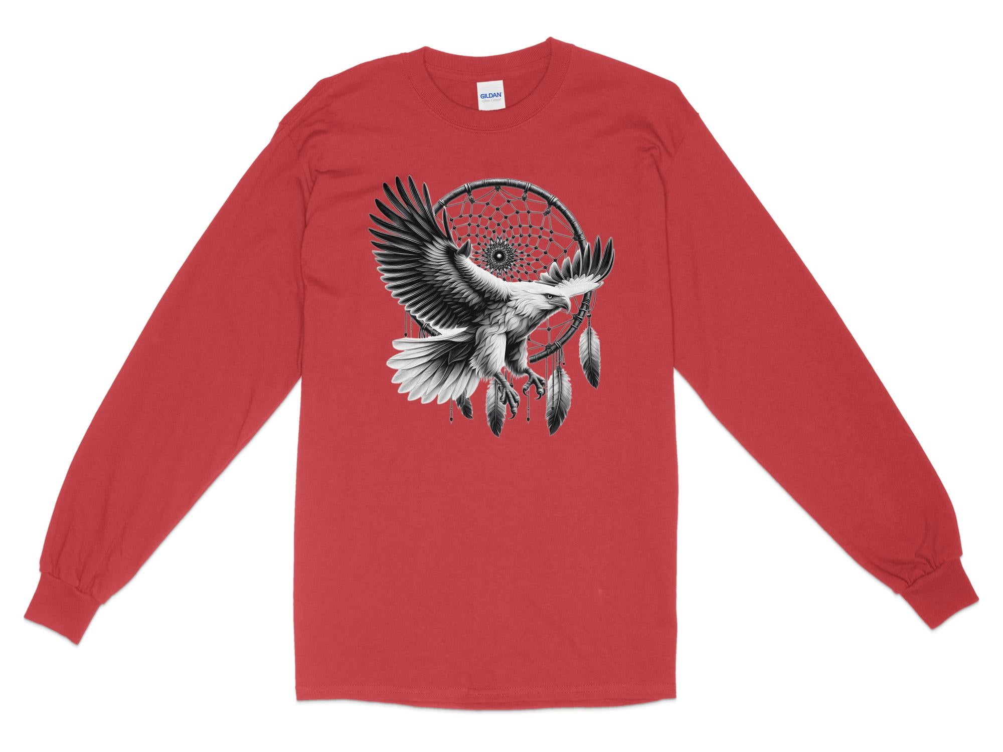 Dreamcatcher Eagle - Coloured Gildan Long Sleeve Realistic Native American Talisman Unisex Mythology Tee Graphic Design