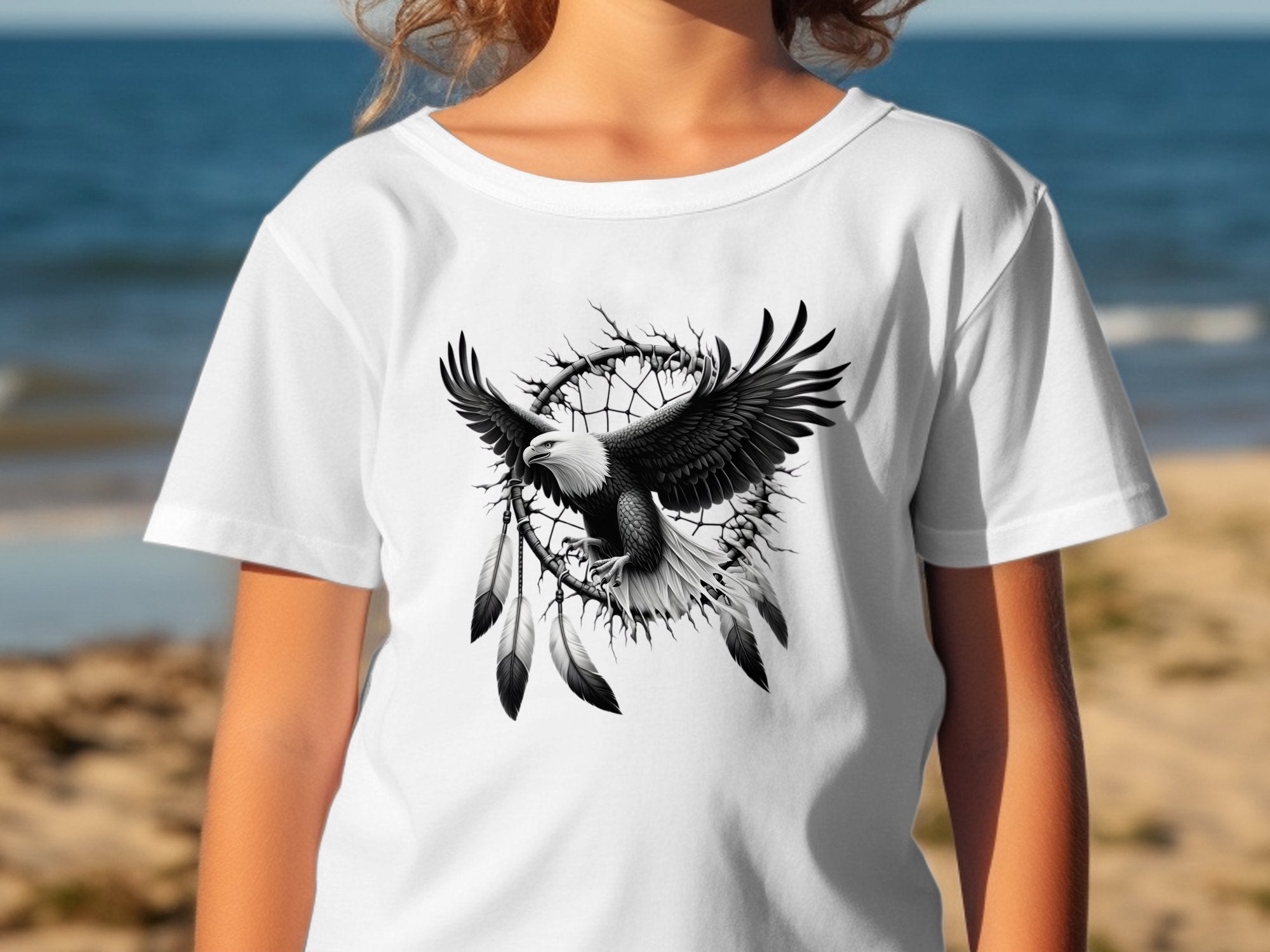 Dreamcatcher Eagle - Coloured Gildan Kids T-Shirt Realistic Native American Talisman Unisex Mythology Tee Graphic Design