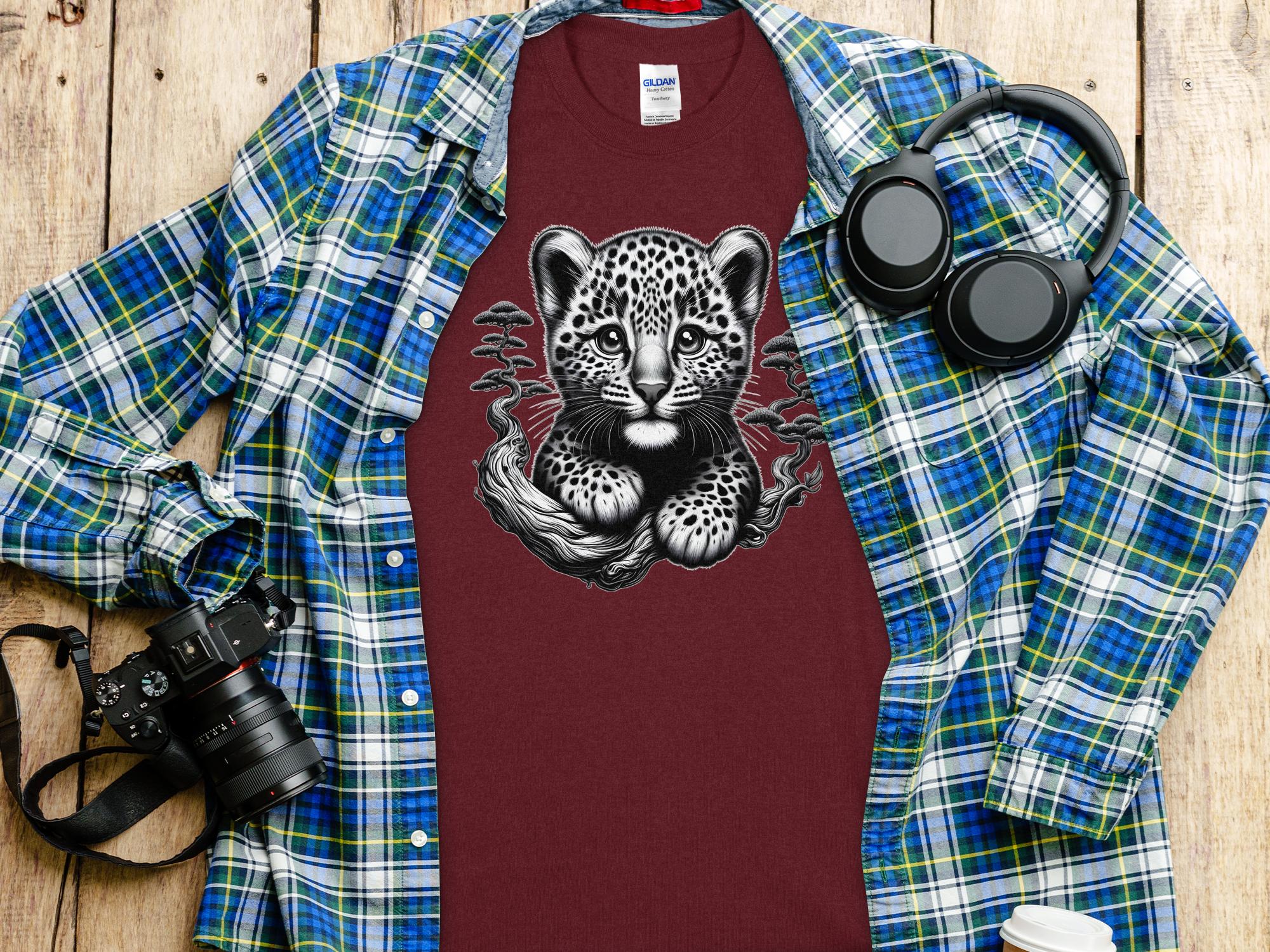 Leopard Bonsai - Coloured Gildan T-Shirt Realistic Animal Talisman Unisex Cute Tee Graphic Design