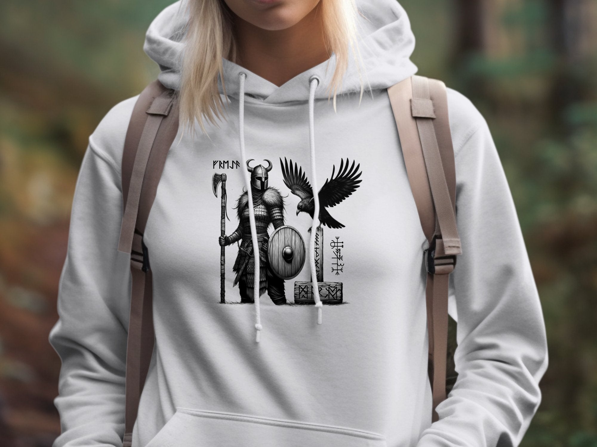 Viking Shield Maiden - Coloured Gildan Hoodie Realistic Norse Talisman Men Women Unisex Valhalla Tee Graphic Design