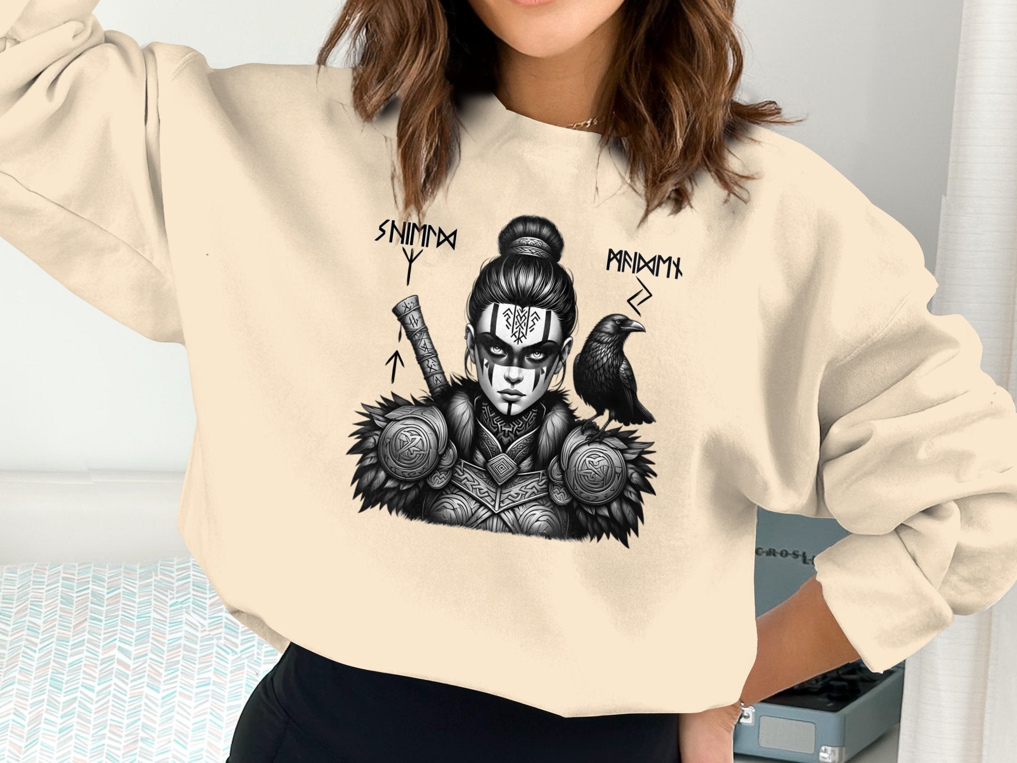 Viking Shield Maiden - Coloured Gildan Sweatshirt Realistic Norse Talisman Men Women Unisex Valhalla Tee Graphic Design