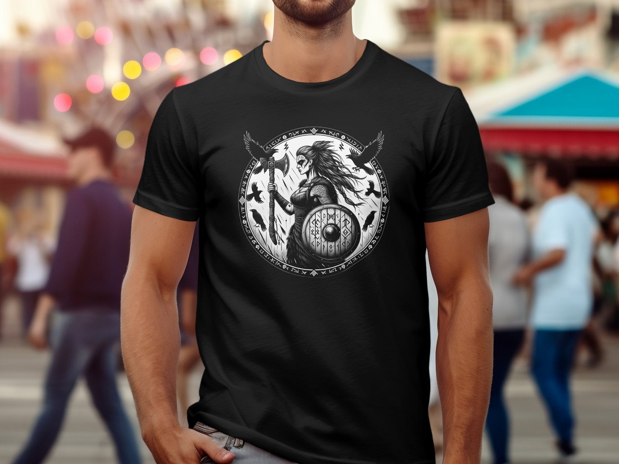 Viking Shield Maiden - Coloured Gildan T Shirt Realistic Norse Talisman Men Women Unisex Valhalla Tee Graphic Design