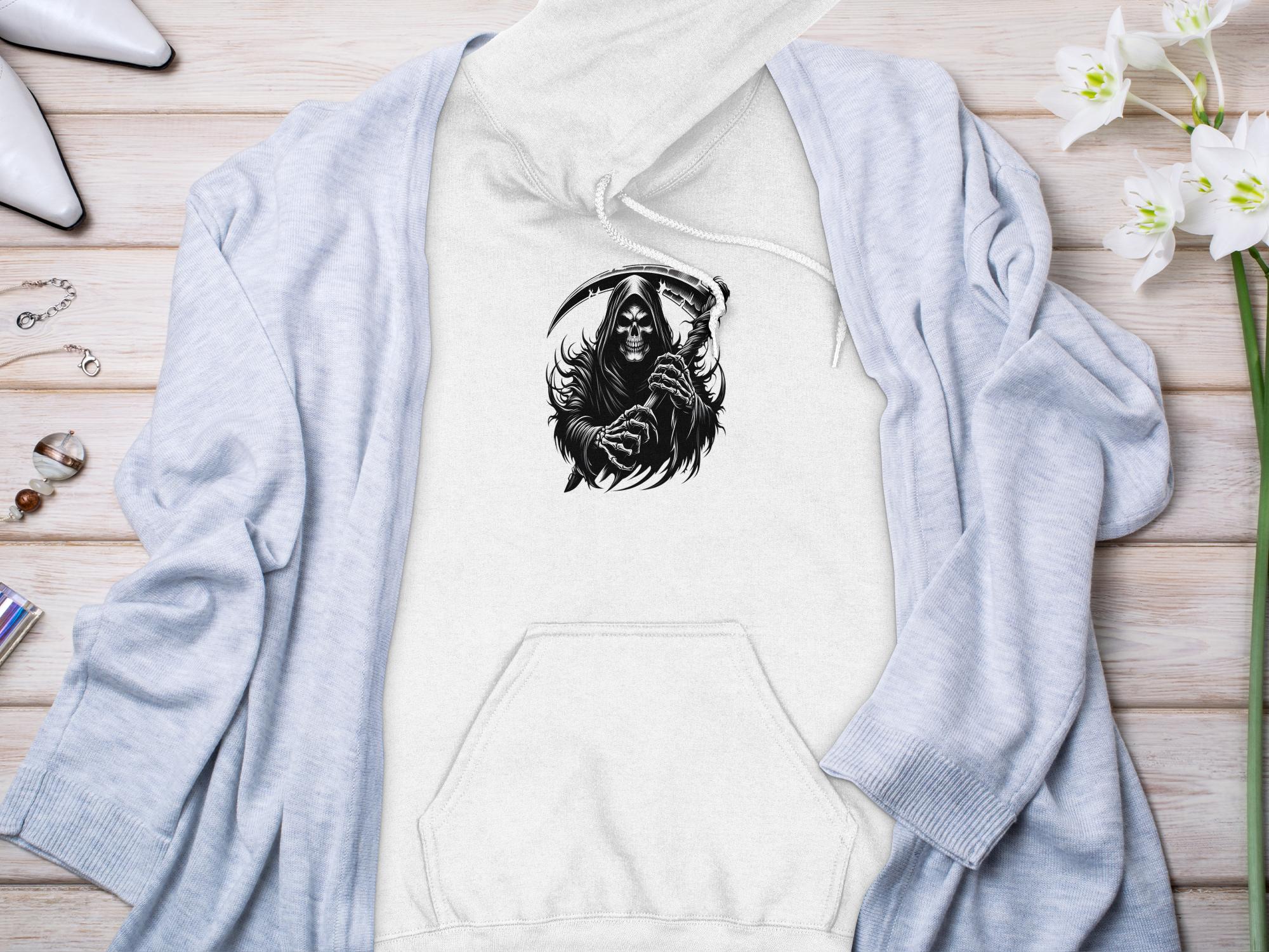 Grim Reaper - Black White Gildan Hoodie Commemorative Talisman Unisex Tee Graphic Design