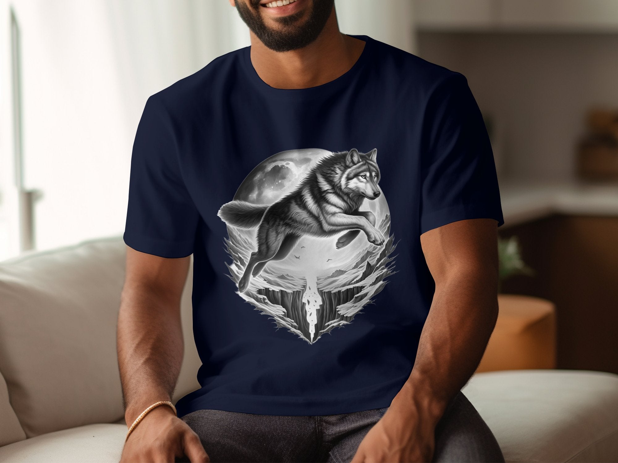 Moon Wolf - Coloured Gildan T-Shirt Realistic Animal Talisman Unisex Mythology Tee Graphic Design