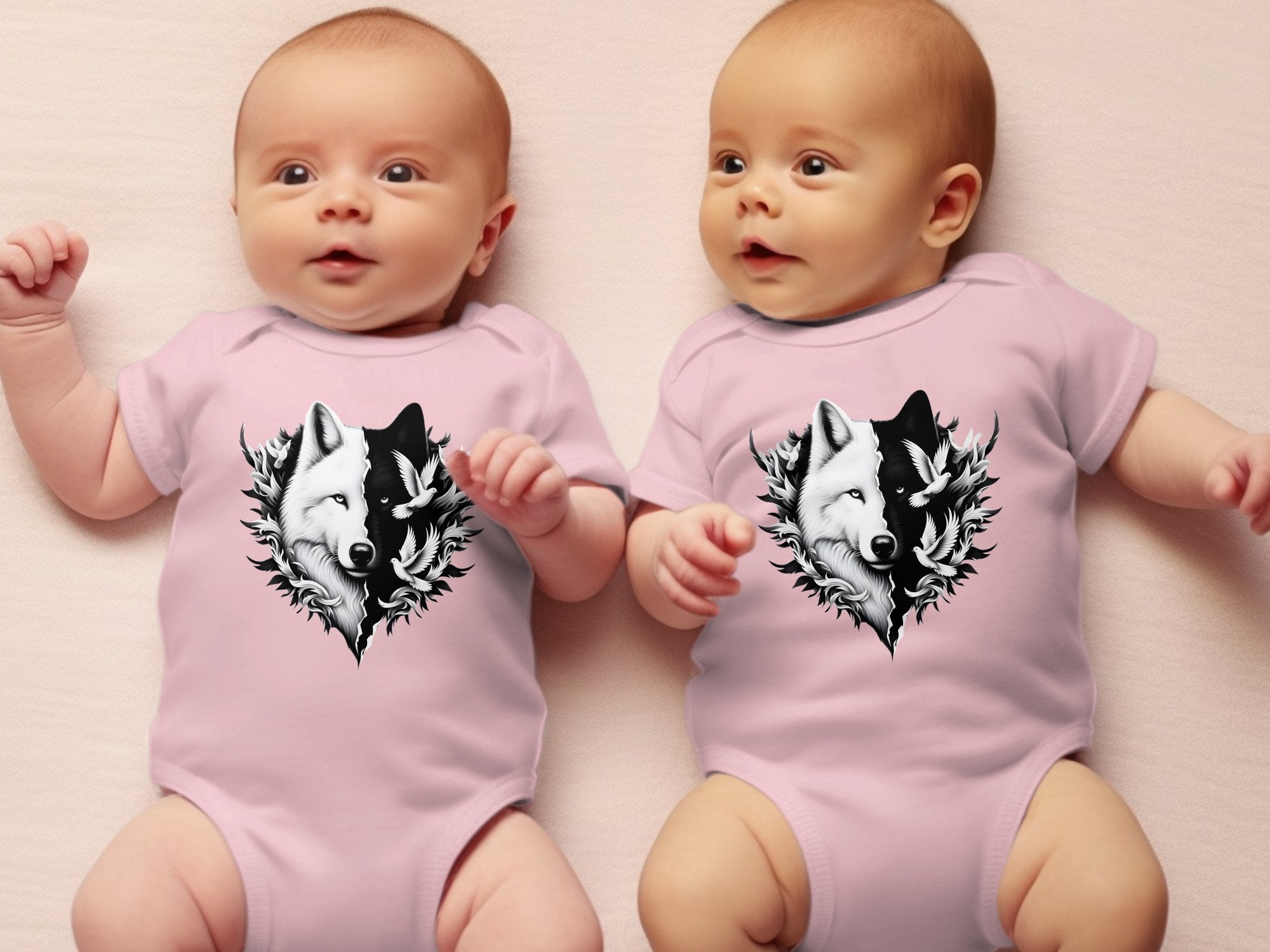 Wolf x Doves - Coloured Toddler Bodysuit Realistic Animal Talisman Unisex Tee Graphic Design