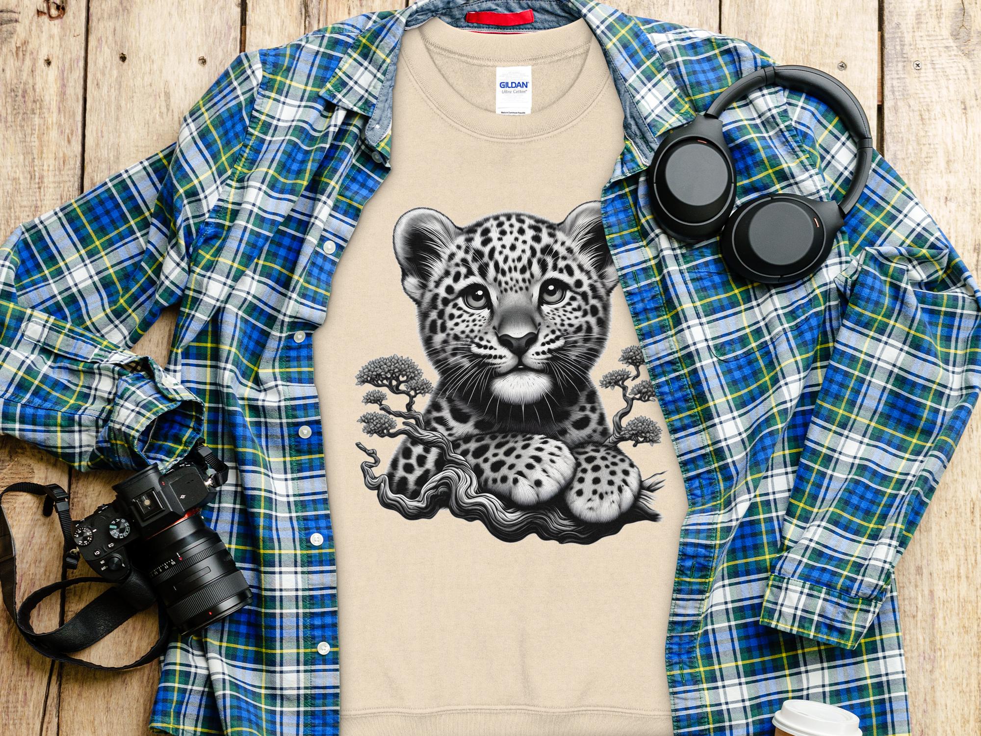 Leopard Bonsai - Coloured Gildan Sweatshirt Realistic Animal Talisman Unisex Cute Tee Graphic Design