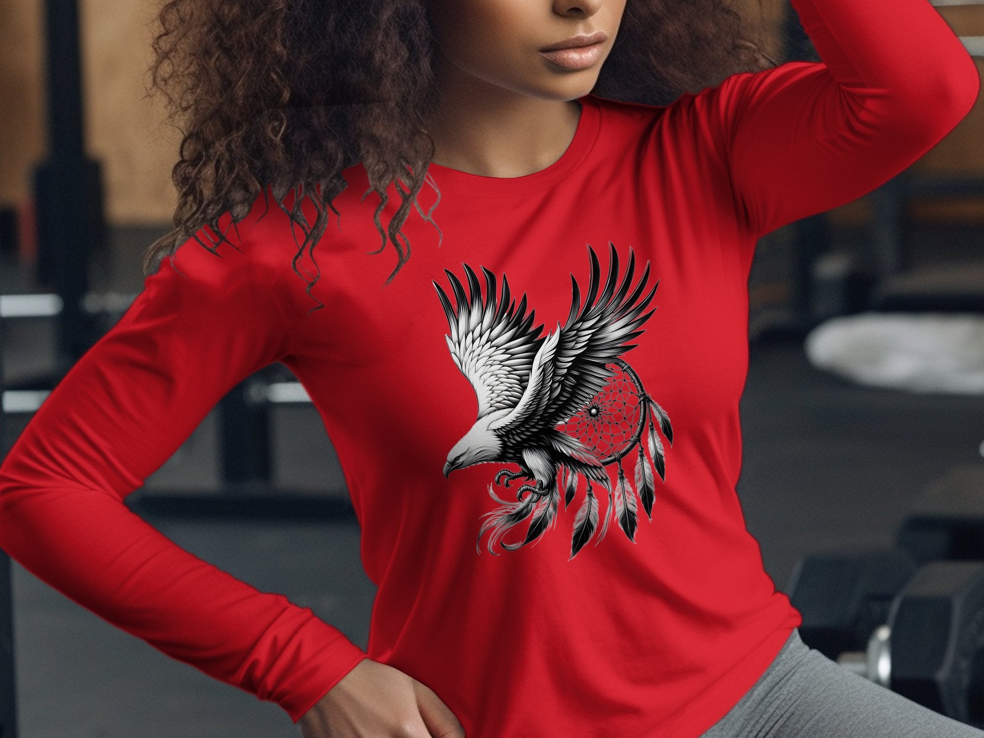 Dreamcatcher Eagle - Coloured Gildan Long Sleeve Realistic Native American Talisman Unisex Mythology Tee Graphic Design