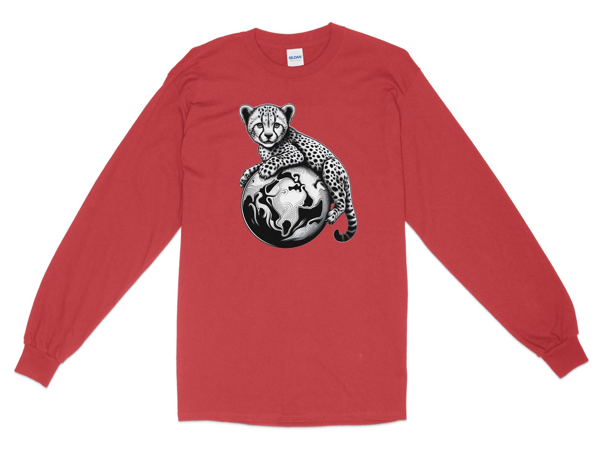 Cheetah World - Coloured Gildan Long Sleeve Realistic Animal Talisman Unisex Cute Tee Graphic Design