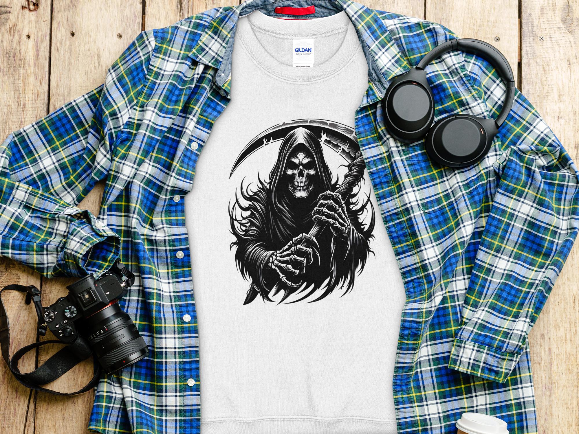 Grim Reaper - Black White Gildan Sweatshirt Commemorative Talisman Unisex Tee Graphic Design