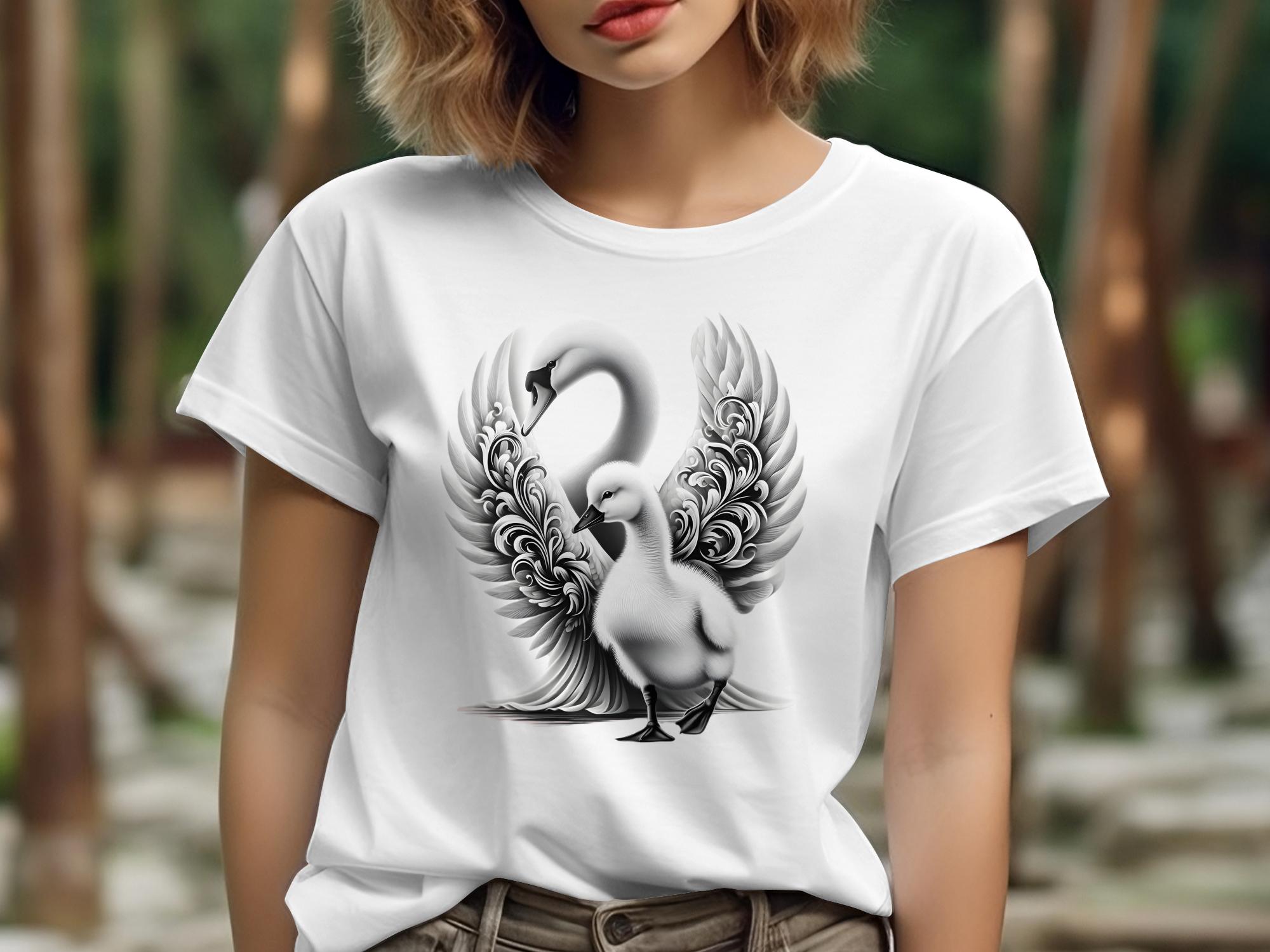 Swan & Cygnet- Black White Gildan T-Shirt Realistic Family Talisman Unisex Tee Graphic Design