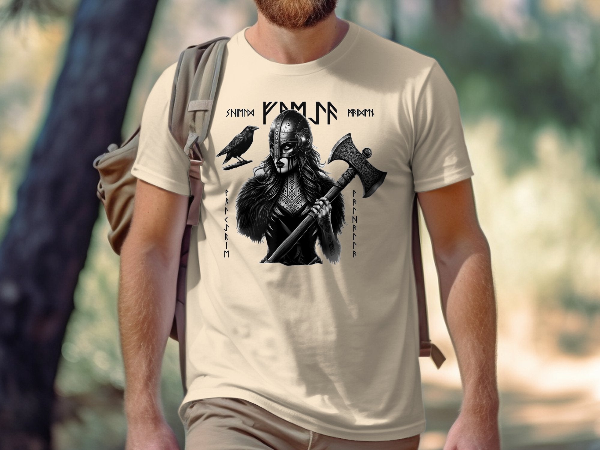 Viking Shield Maiden - Coloured Gildan T Shirt Realistic Norse Talisman Men Women Unisex Valhalla Tee Graphic Design