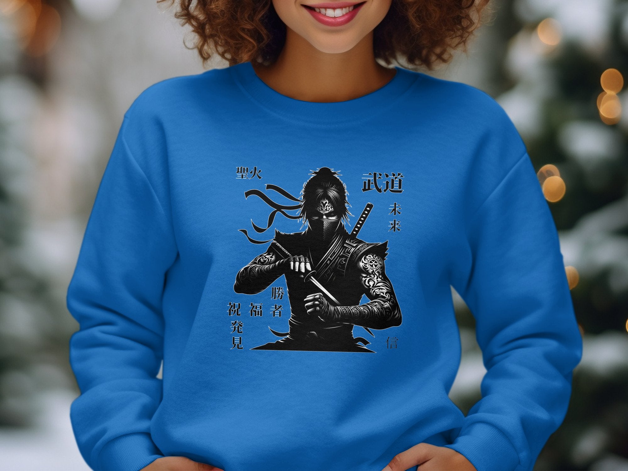 Samurai Ninja - Coloured Gildan Sweatshirt Japanese Talisman Unisex Cultural Symbolic Graphic Design