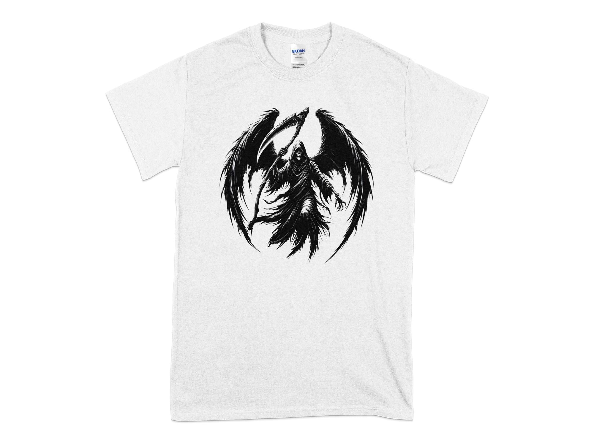 Grim Reaper - Black White Gildan T-Shirt Commemorative Talisman Unisex Tee Graphic Design