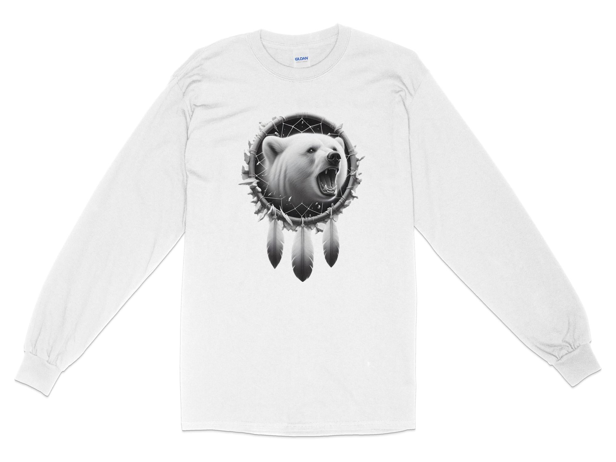 Dreamcatcher Bear - Coloured Gildan Long Sleeve Realistic Native American Talisman Unisex Mythology Tee Graphic Design