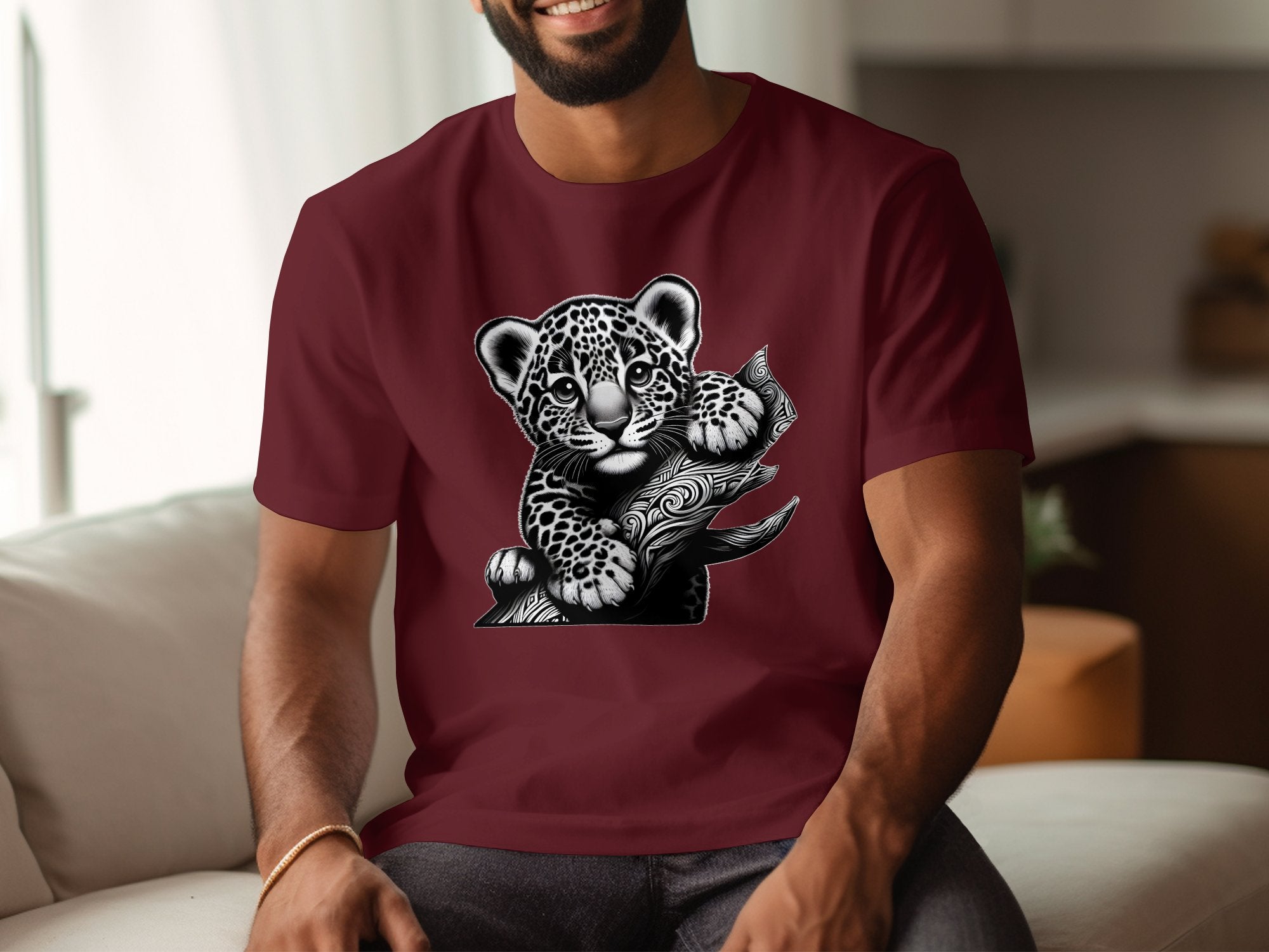 Leopard Bonsai - Coloured Gildan T-Shirt Realistic Animal Talisman Unisex Cute Tee Graphic Design