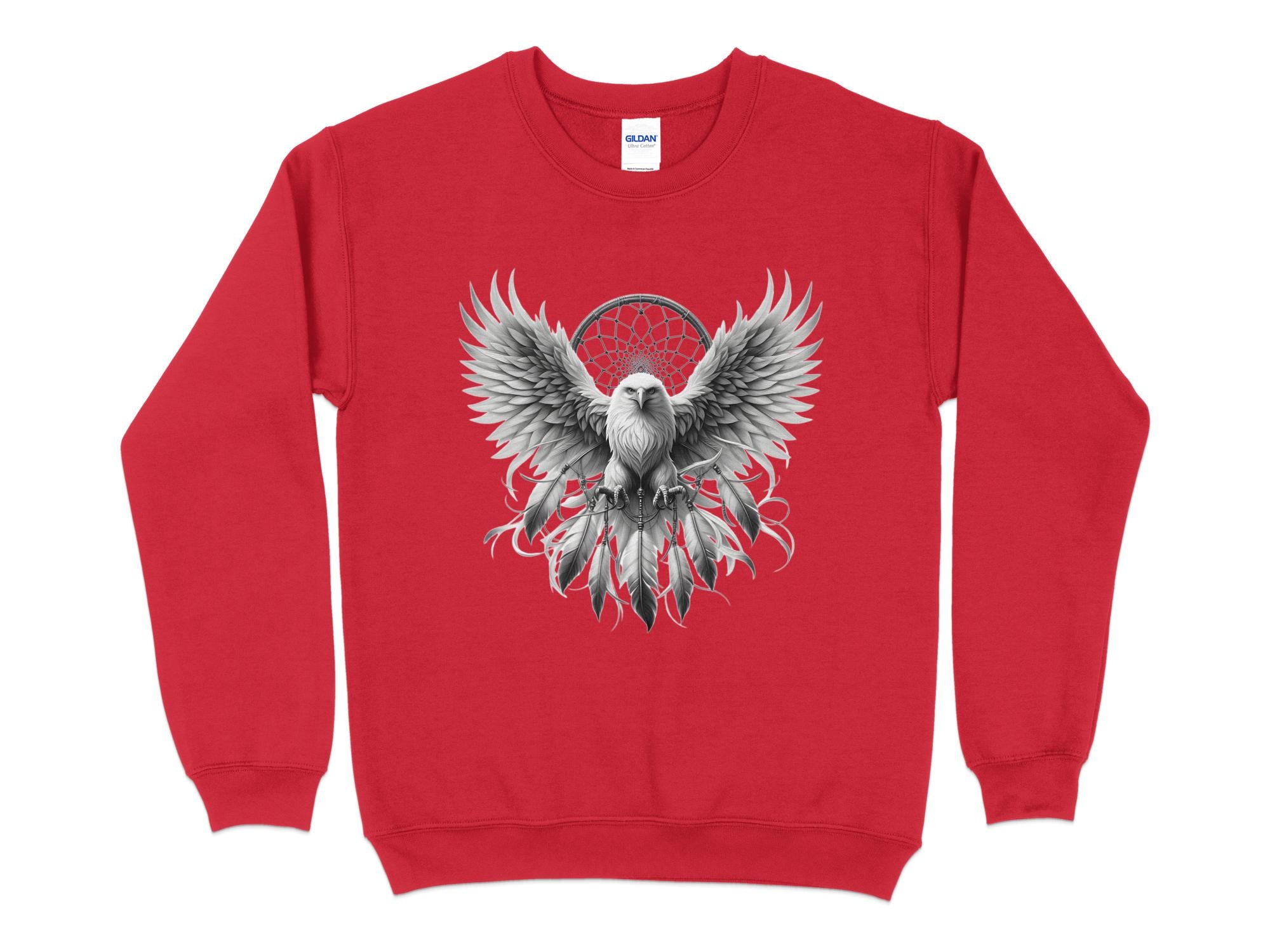 Dreamcatcher Eagle - Coloured Gildan Sweatshirt Realistic Native American Talisman Unisex Mythology Tee Graphic Design