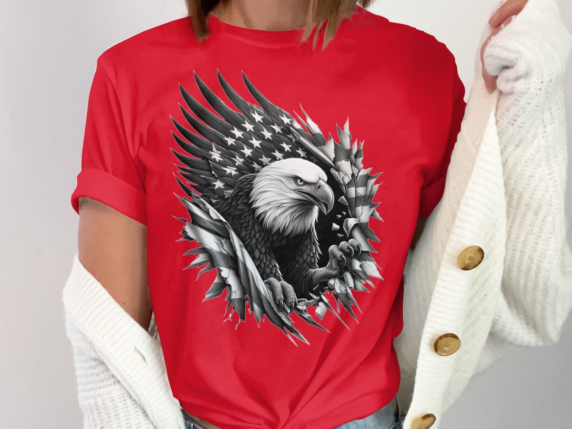 Eagle Patriot - Coloured Gildan T-Shirt Realistic Animal Talisman Unisex Tee Graphic Design