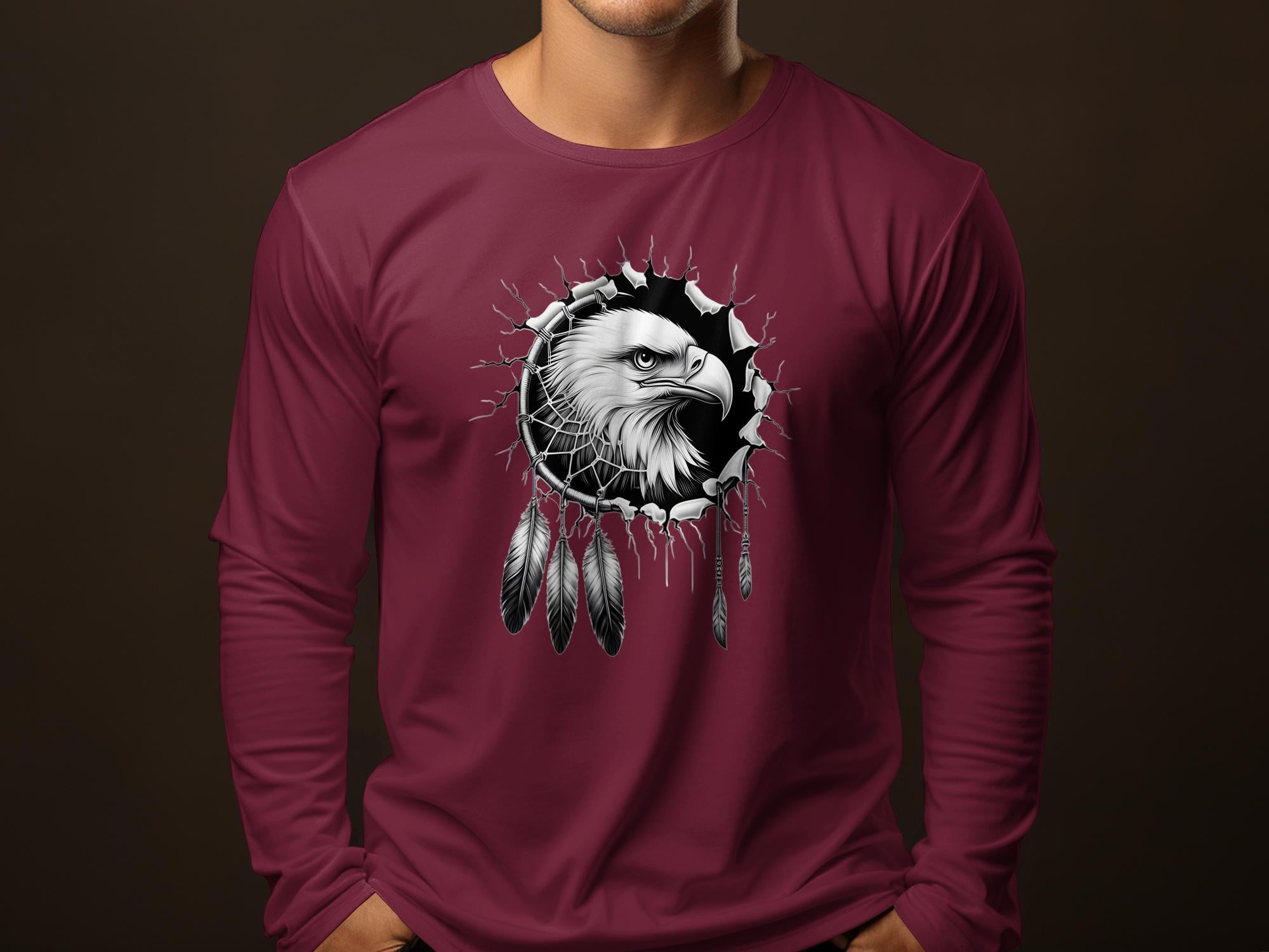 Dreamcatcher Eagle - Coloured Gildan Long Sleeve Realistic Native American Talisman Unisex Mythology Tee Graphic Design