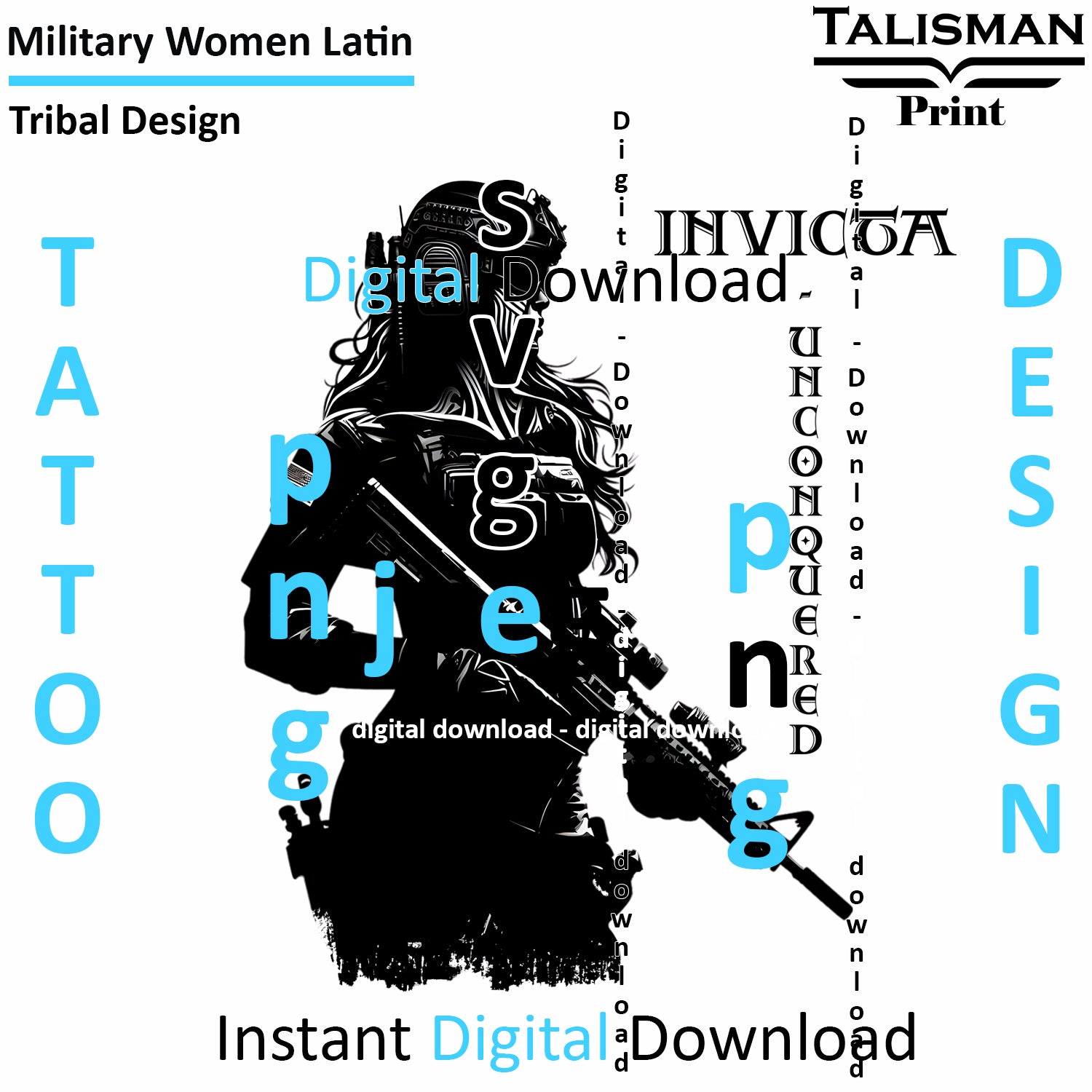 Military Woman Latin - Digital Art Collection | PNG, JPEG & SVG | Instant Tattoo Download