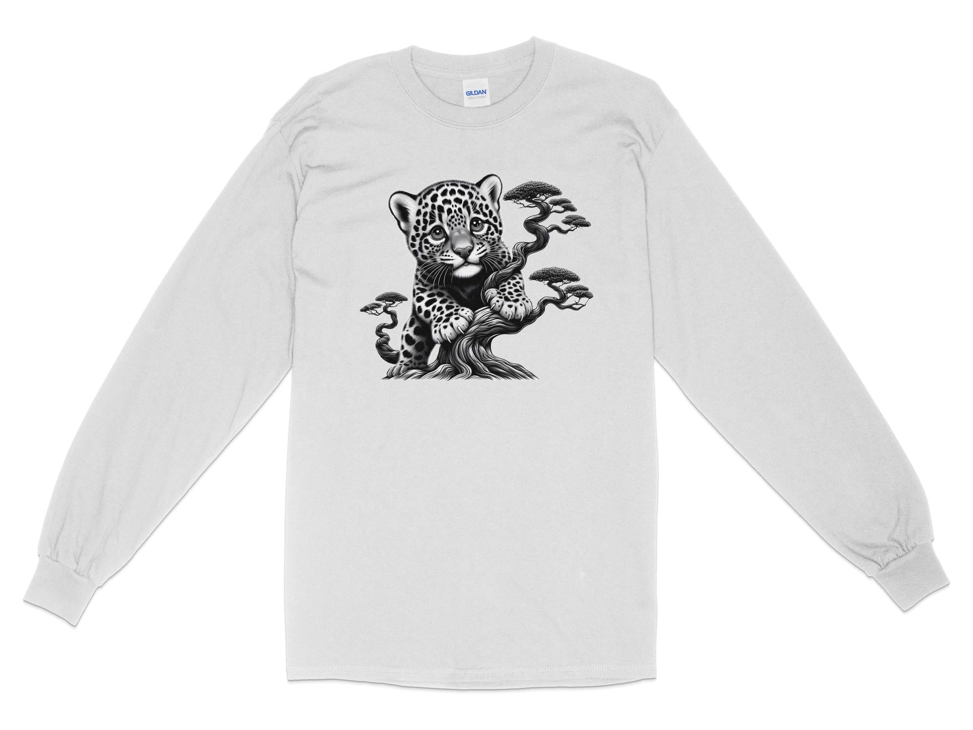 Leopard Bonsai - Coloured Gildan Long Sleeve Realistic Animal Talisman Unisex Cute Tee Graphic Design