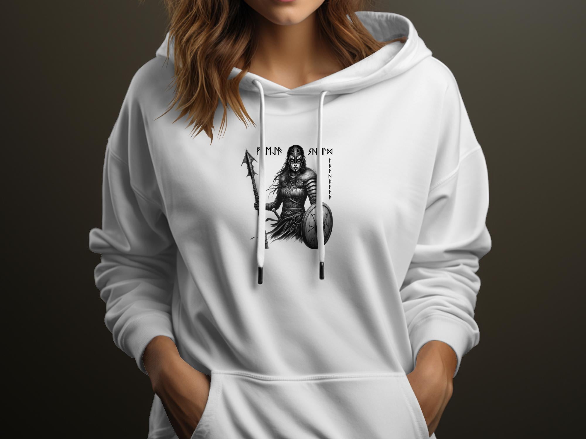 Viking Shield Maiden - Coloured Gildan Hoodie Realistic Norse Talisman Men Women Unisex Valhalla Tee Graphic Design