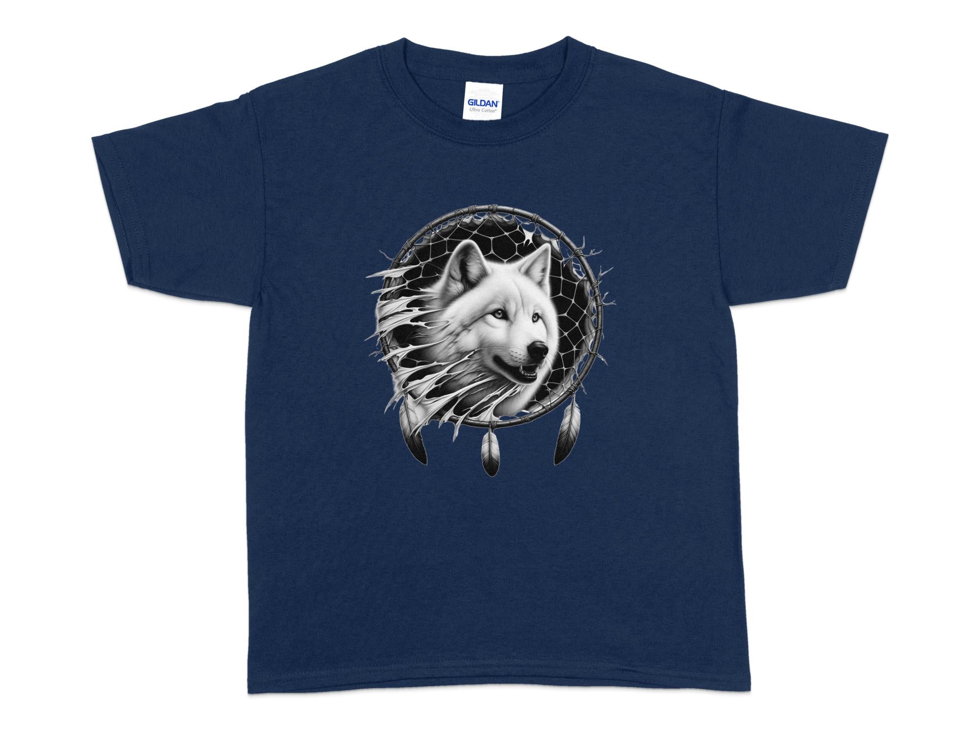 Dreamcatcher Wolf - Coloured Gildan Kids T-Shirt Realistic Native American Talisman Unisex Mythology Tee Graphic Design