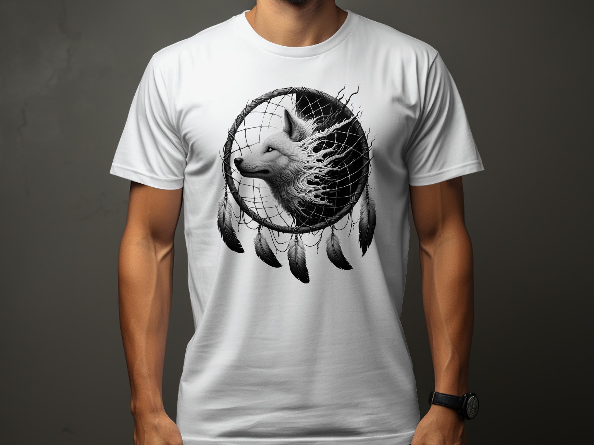 Dreamcatcher Wolf - Coloured Gildan T-Shirt Realistic Native American Talisman Unisex Mythology Tee Graphic Design