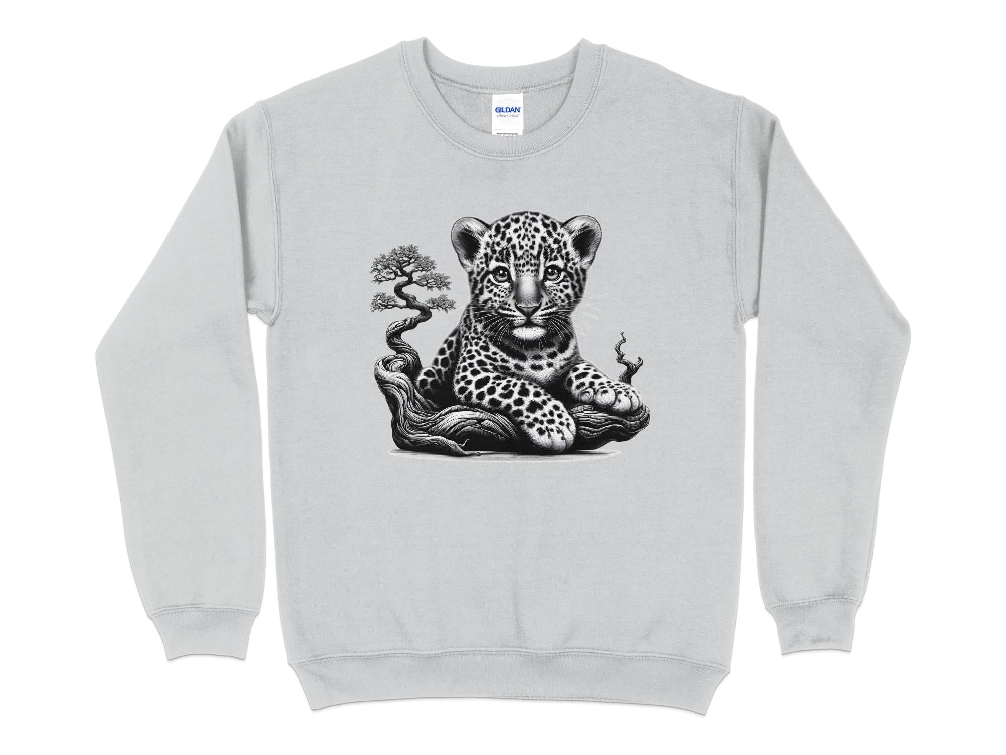 Leopard Bonsai - Coloured Gildan Sweatshirt Realistic Animal Talisman Unisex Cute Tee Graphic Design