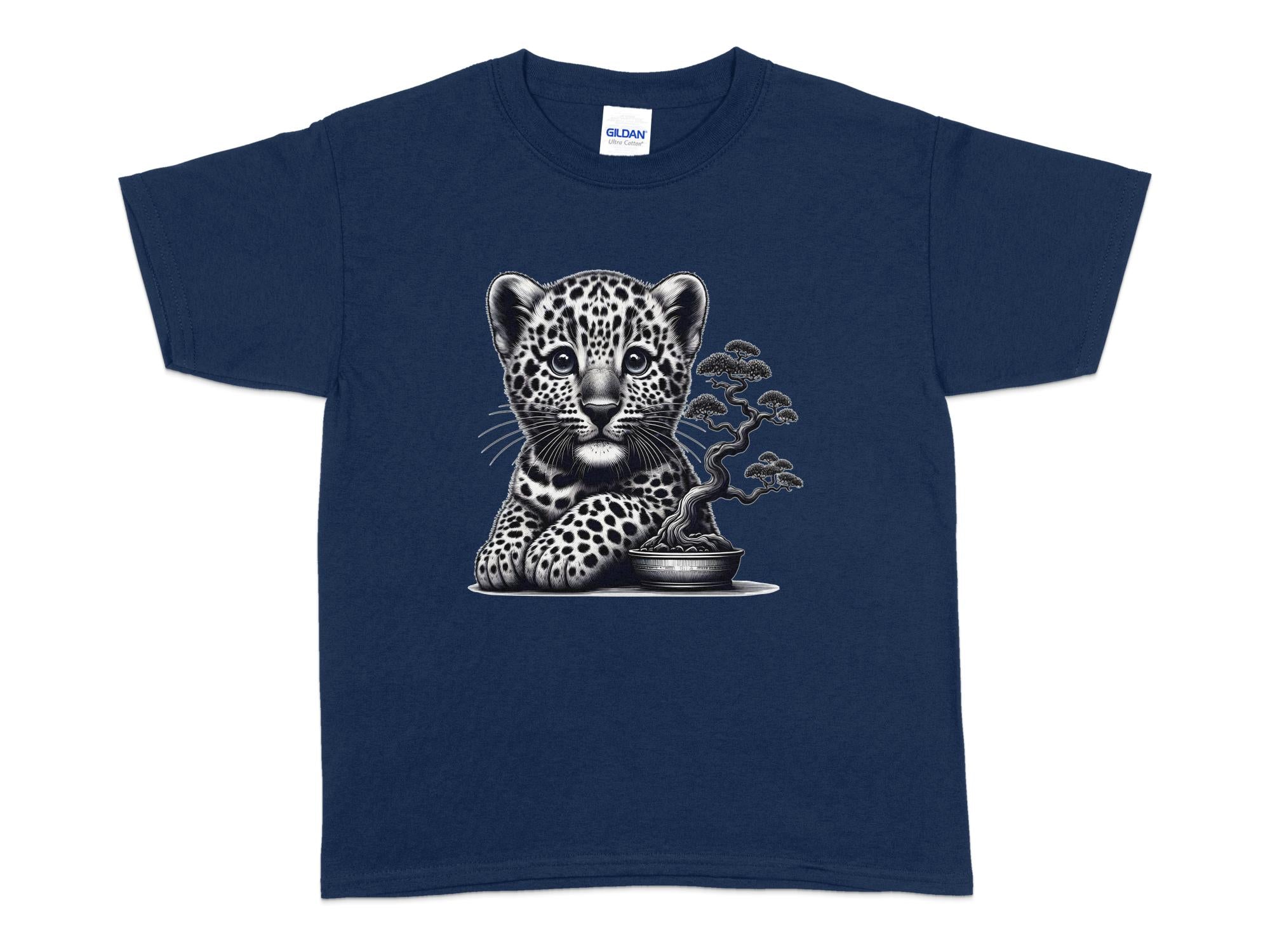 Leopard Bonsai - Coloured Gildan Kids T-Shirt Realistic Animal Talisman Unisex Cute Tee Graphic Design