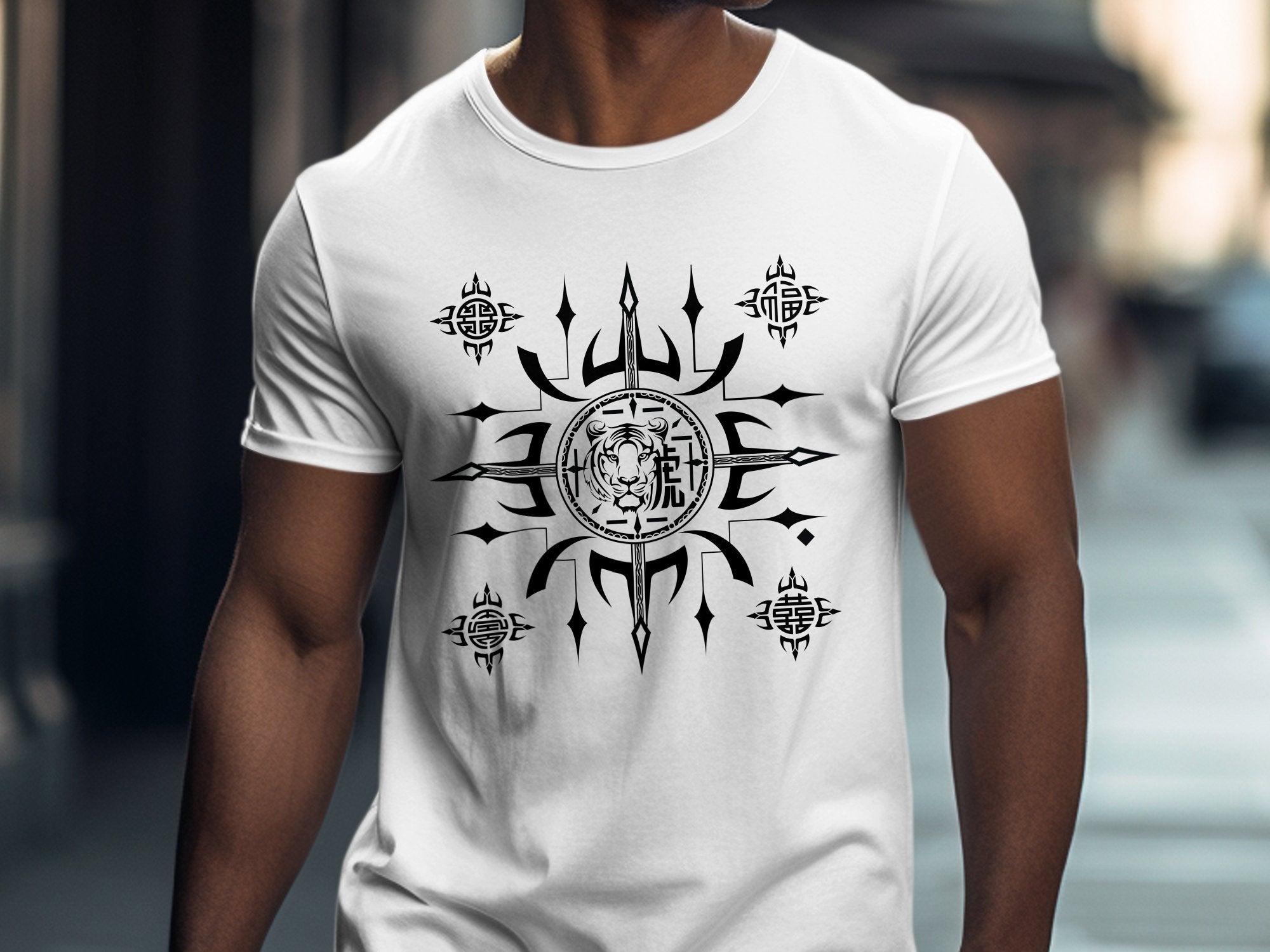 Fengshui Tiger - White Gildan T Shirt Inspirational Talisman Men Women Unisex Tee Graphic Design