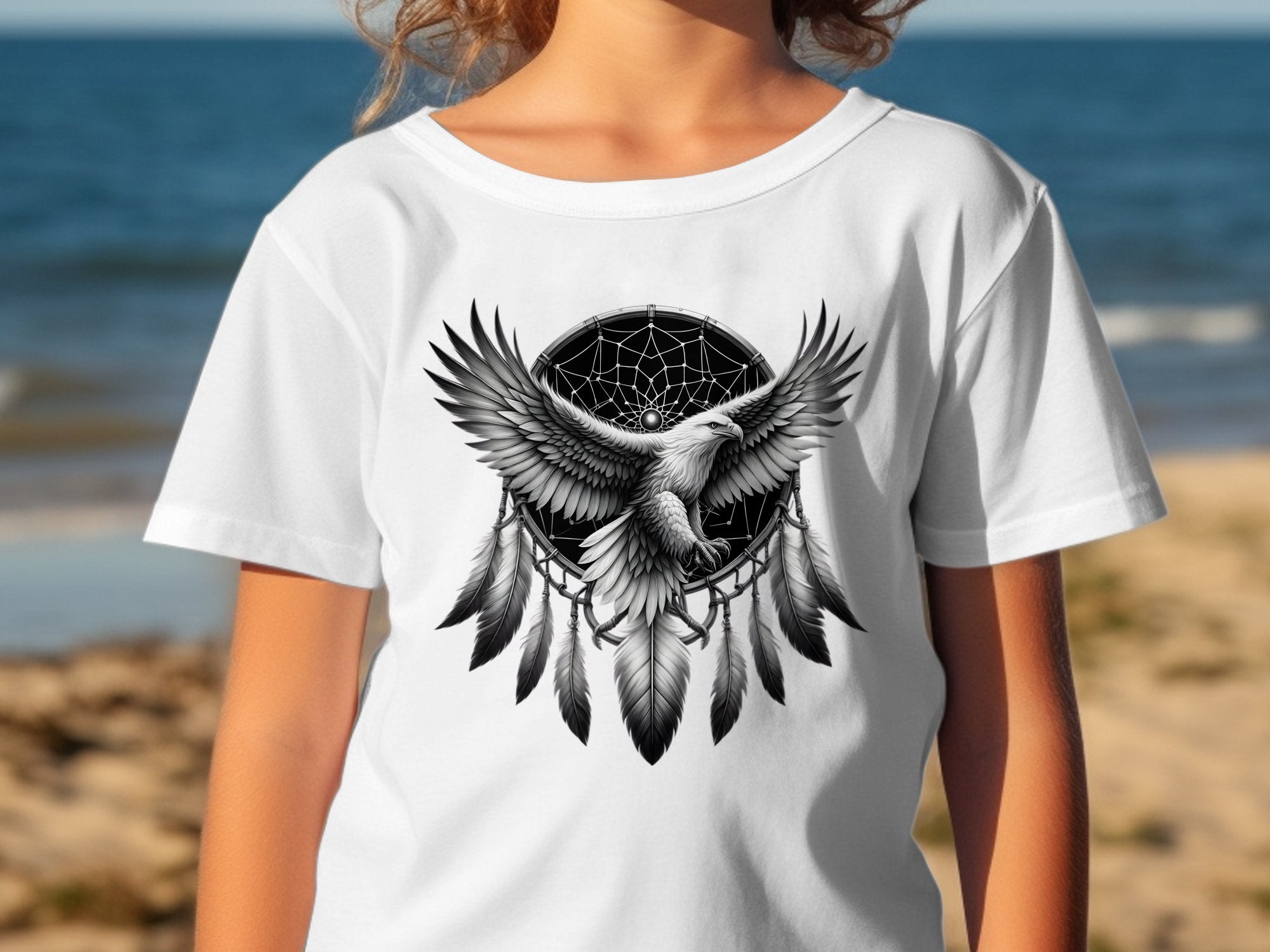 Dreamcatcher Eagle - Coloured Gildan Kids T-Shirt Realistic Native American Talisman Unisex Mythology Tee Graphic Design