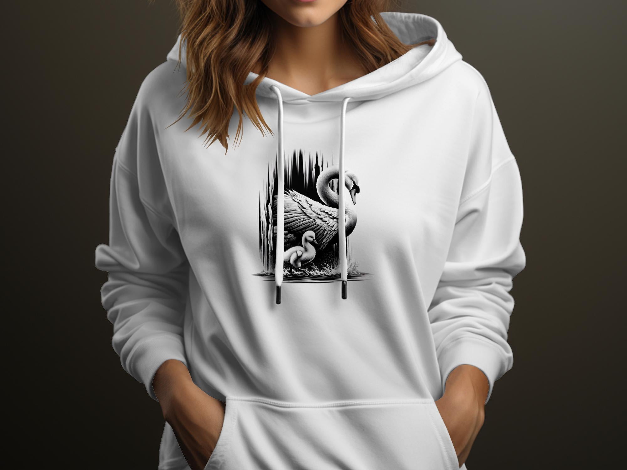 Swan & Cygnet- Black White Gildan Hoodie Realistic Family Talisman Unisex Tee Graphic Design