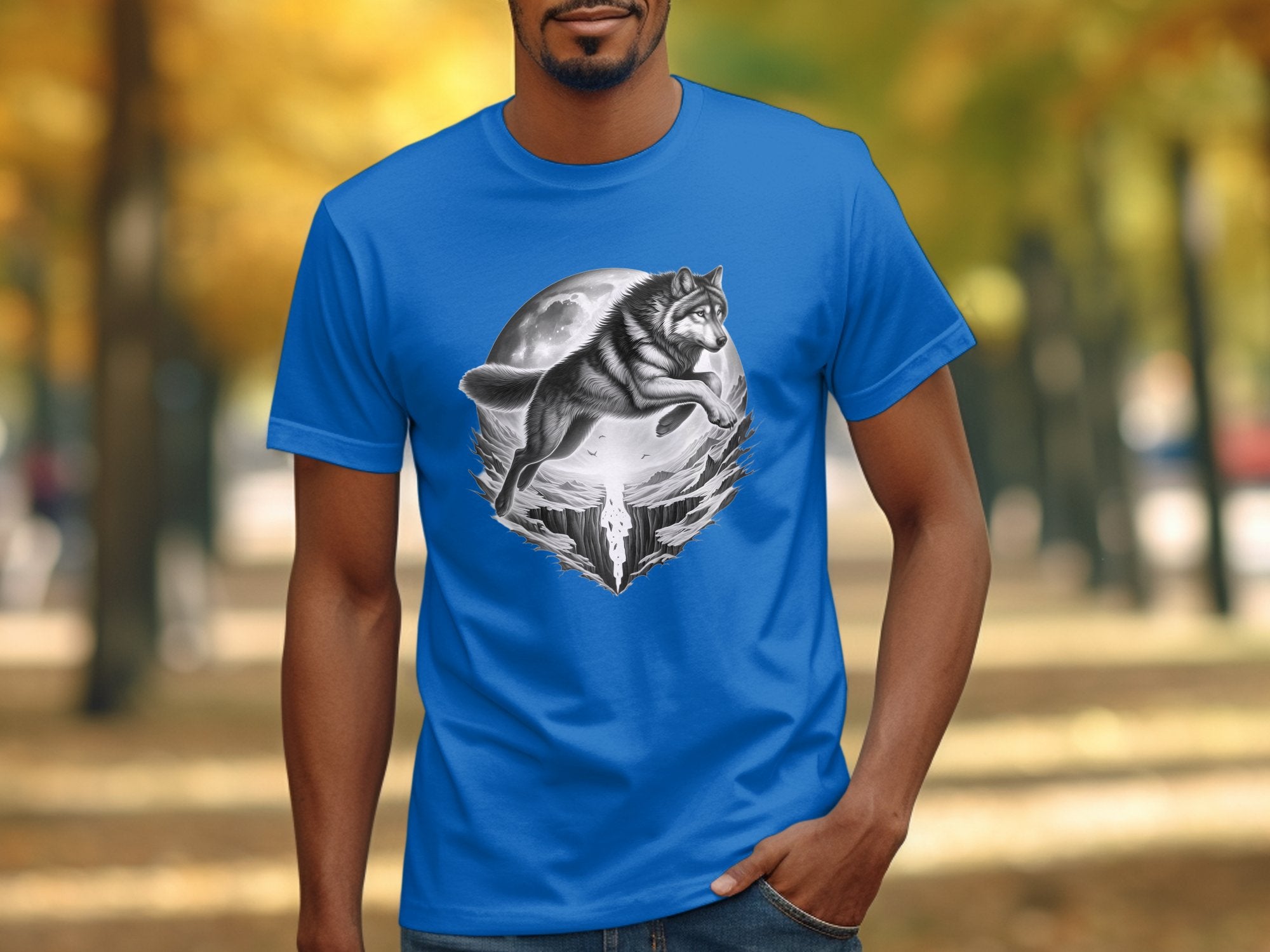 Moon Wolf - Coloured Gildan T-Shirt Realistic Animal Talisman Unisex Mythology Tee Graphic Design