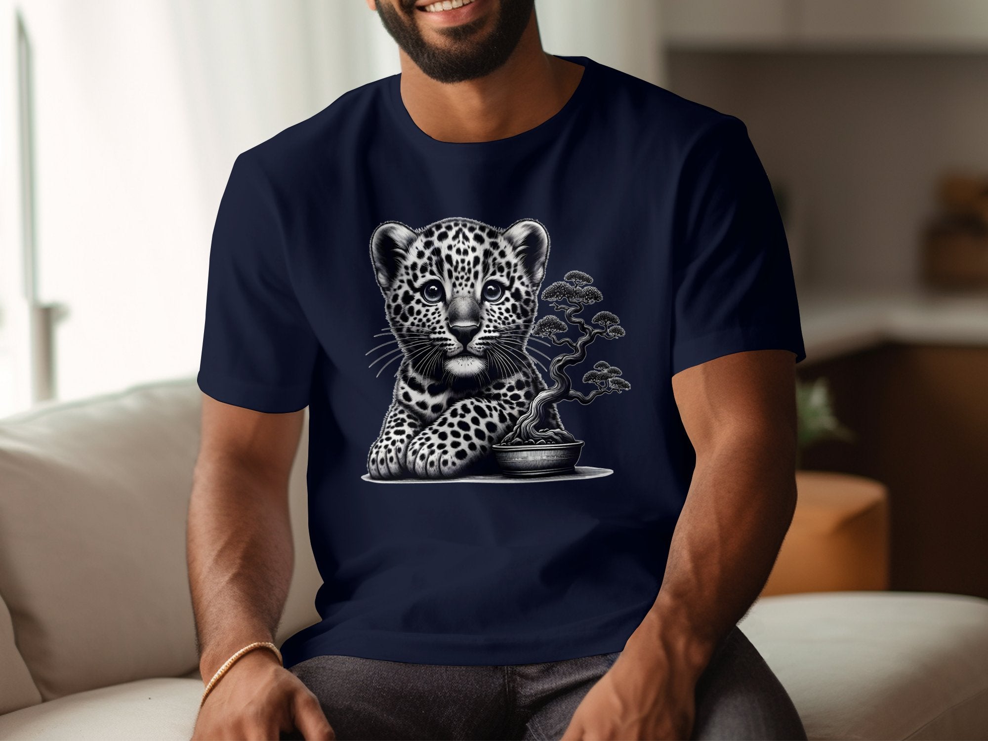 Leopard Bonsai - Coloured Gildan T-Shirt Realistic Animal Talisman Unisex Cute Tee Graphic Design