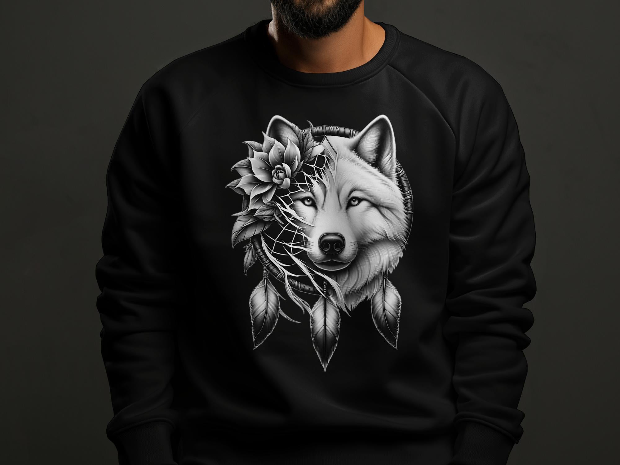 Dreamcatcher Wolf - Coloured Gildan Sweatshirt Realistic Native American Talisman Unisex Mythology Tee Graphic Design