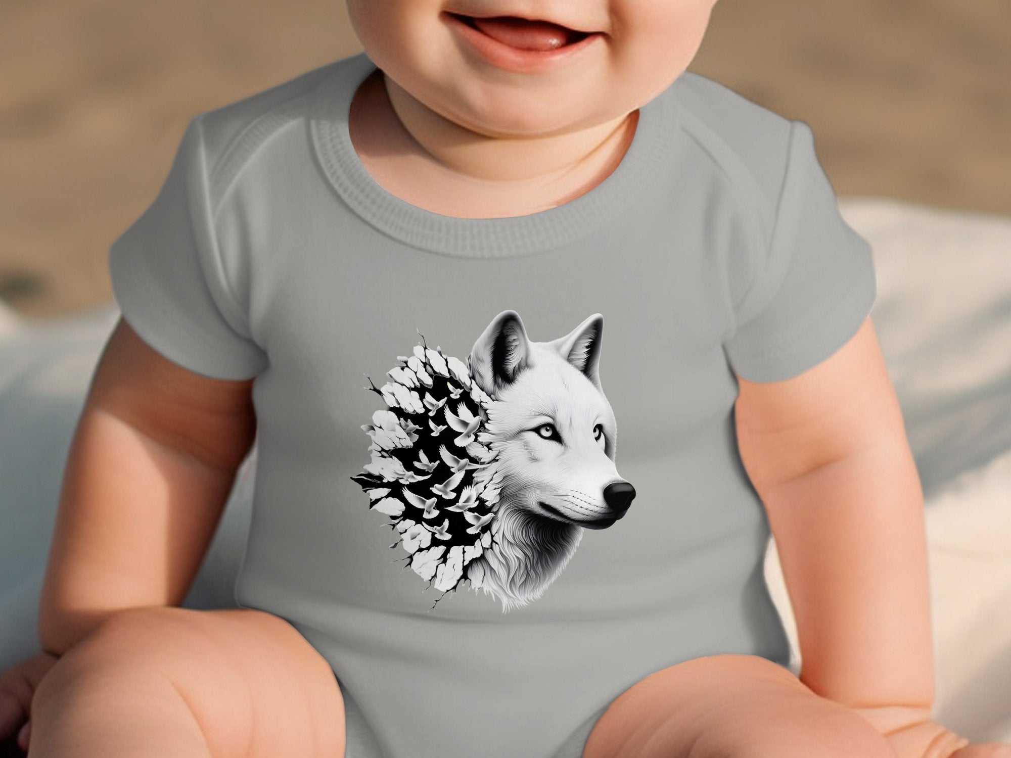 Wolf x Doves - Coloured Toddler Bodysuit Realistic Animal Talisman Unisex Tee Graphic Design